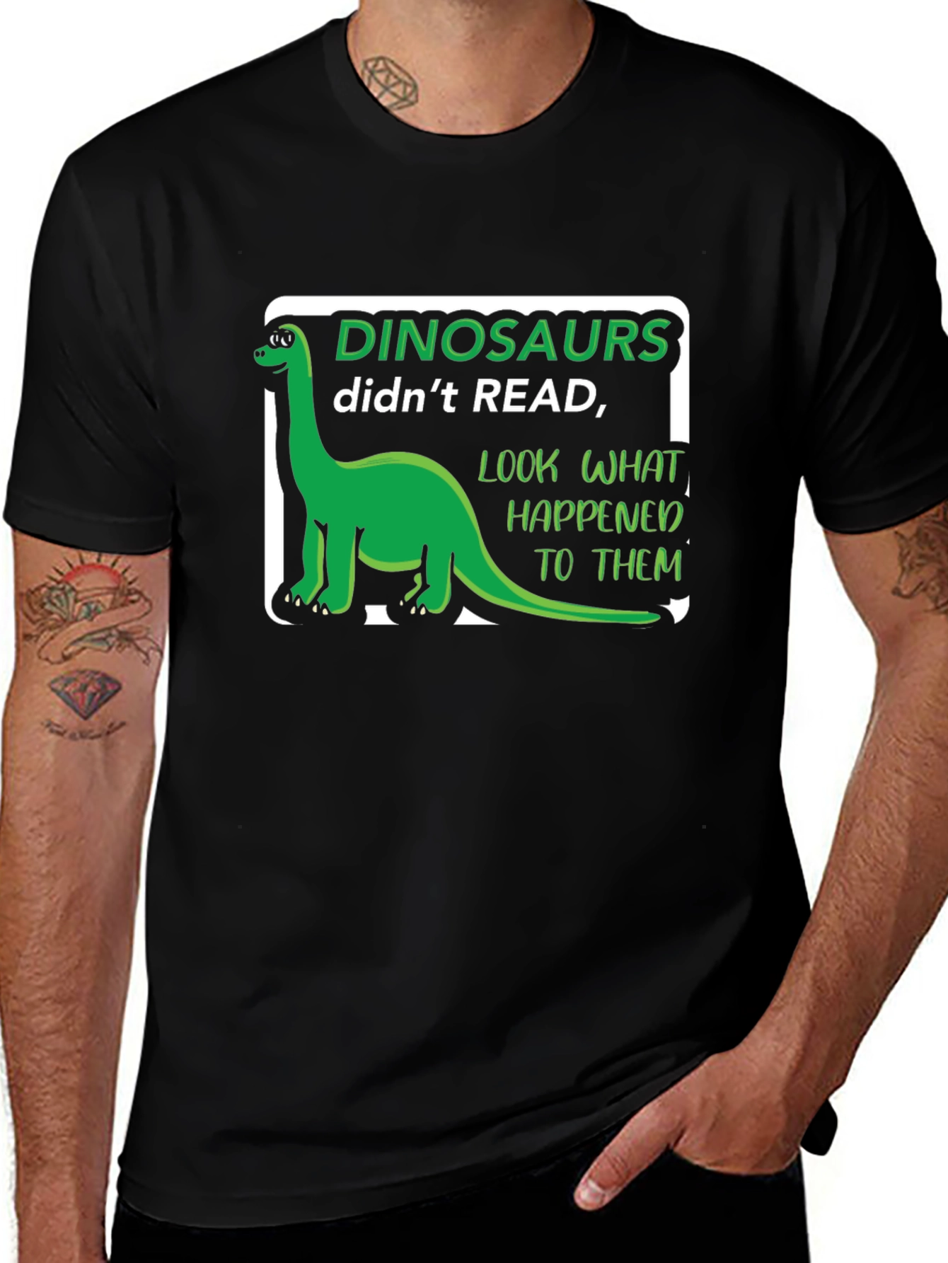 Black Dinosaurs Didn't Read T-Shirt Funny Pun Tee main image