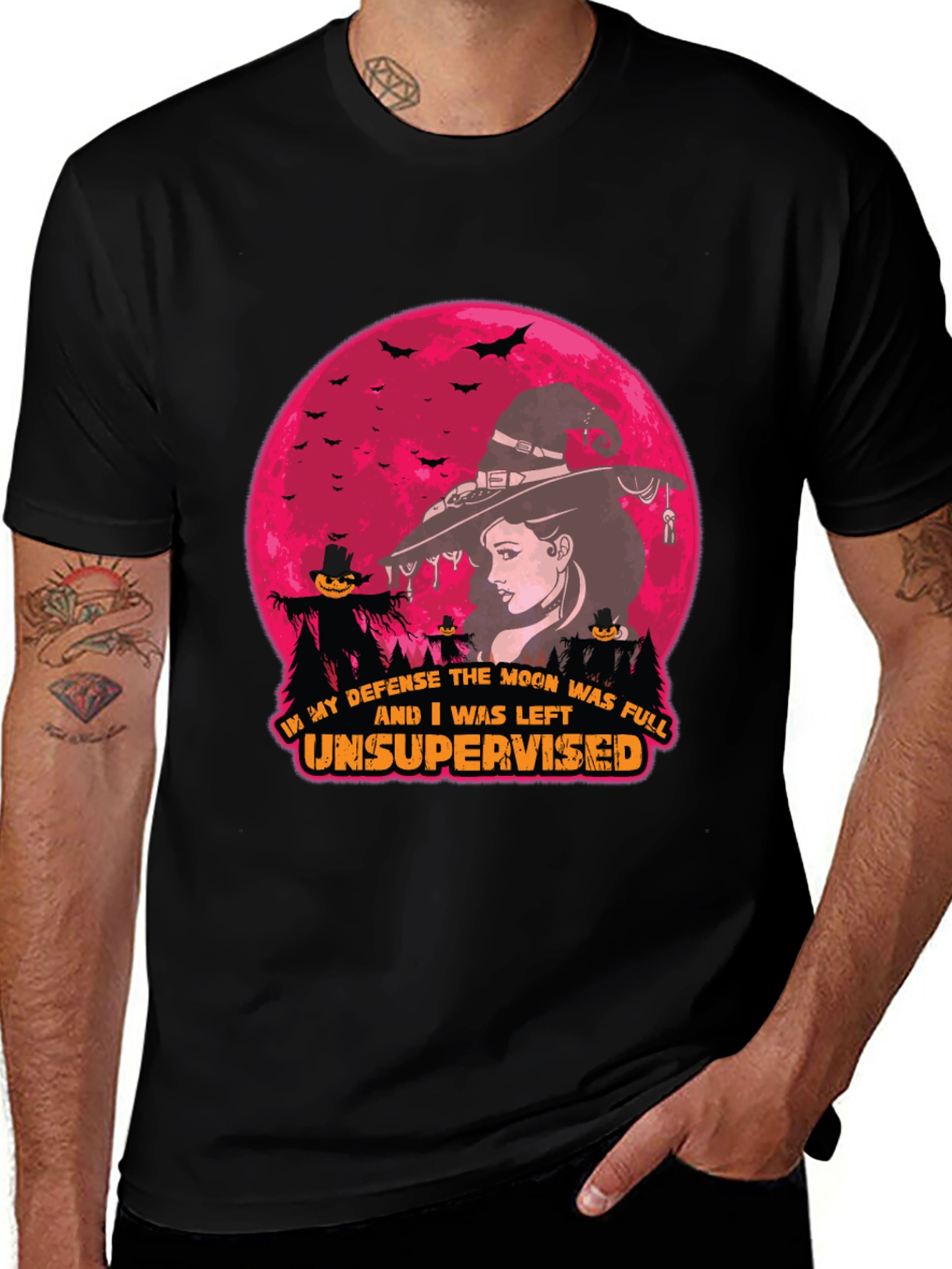 Halloween Witch Moon T-Shirt - Unsupervised Fun