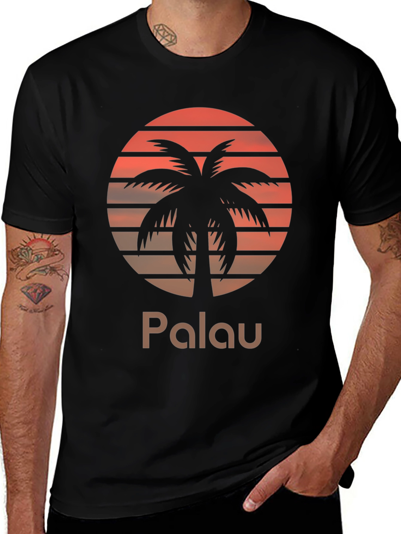 Palau Sunset Palm Tree Graphic Tee