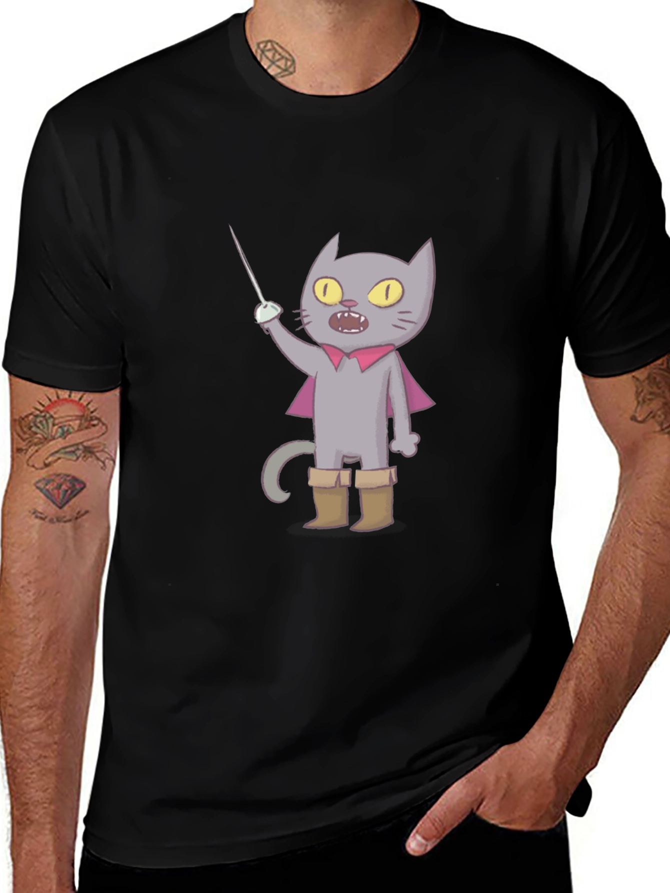 Variant 8 of Cartoon Cat with Sword T-Shirt