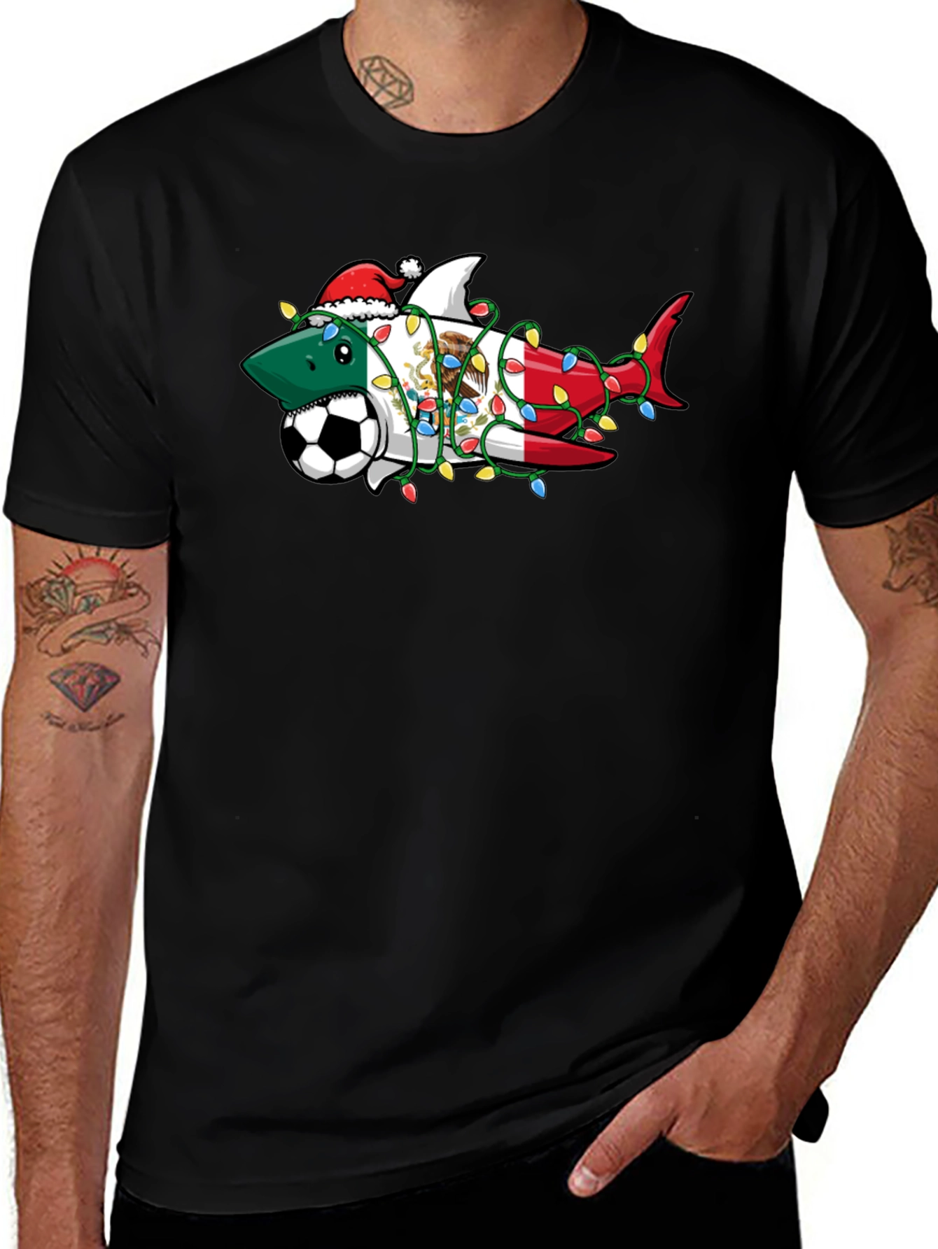 Variant 26 of Festive Soccer Shark Tee - Mexico Colors Holiday Shirt