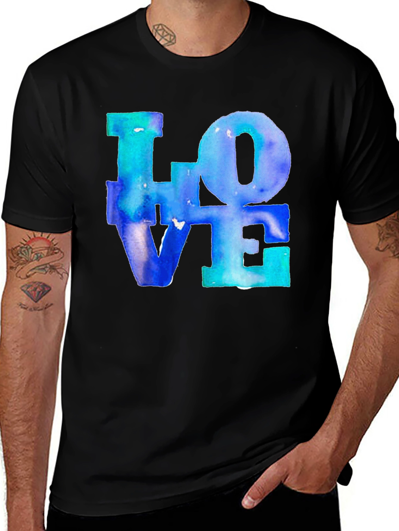 Variant 16 of Watercolor LOVE Graphic Print Black T-Shirt