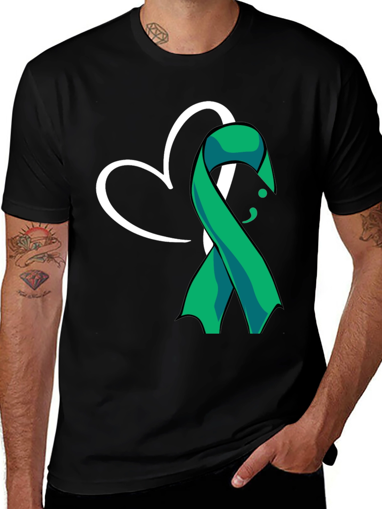 Variant 17 of Semicolon Heart Ribbon Mental Health T-Shirt