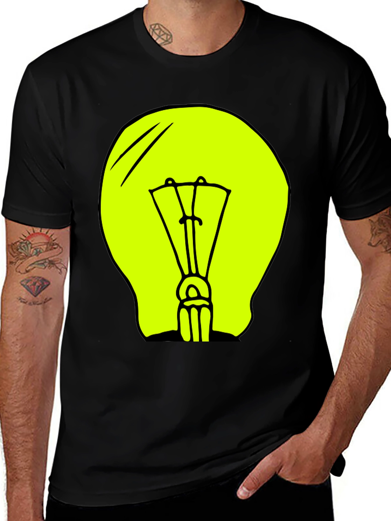 Glow Idea Black Tee - Creative Light Bulb Graphic T-Shirt