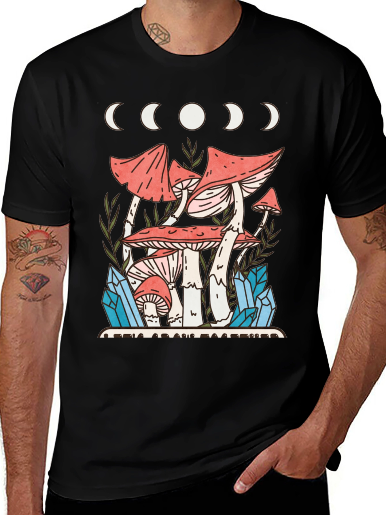 Variant 17 of Mushroom & Moon Phases Graphic T-Shirt - Unique Design