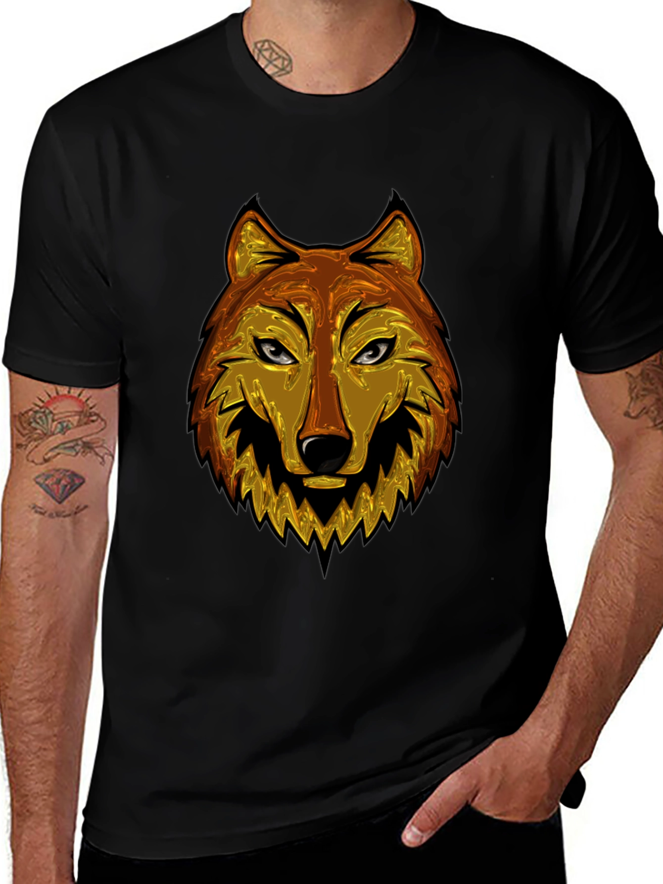 Variant 7 of Wolf Graphic Print Black T-Shirt