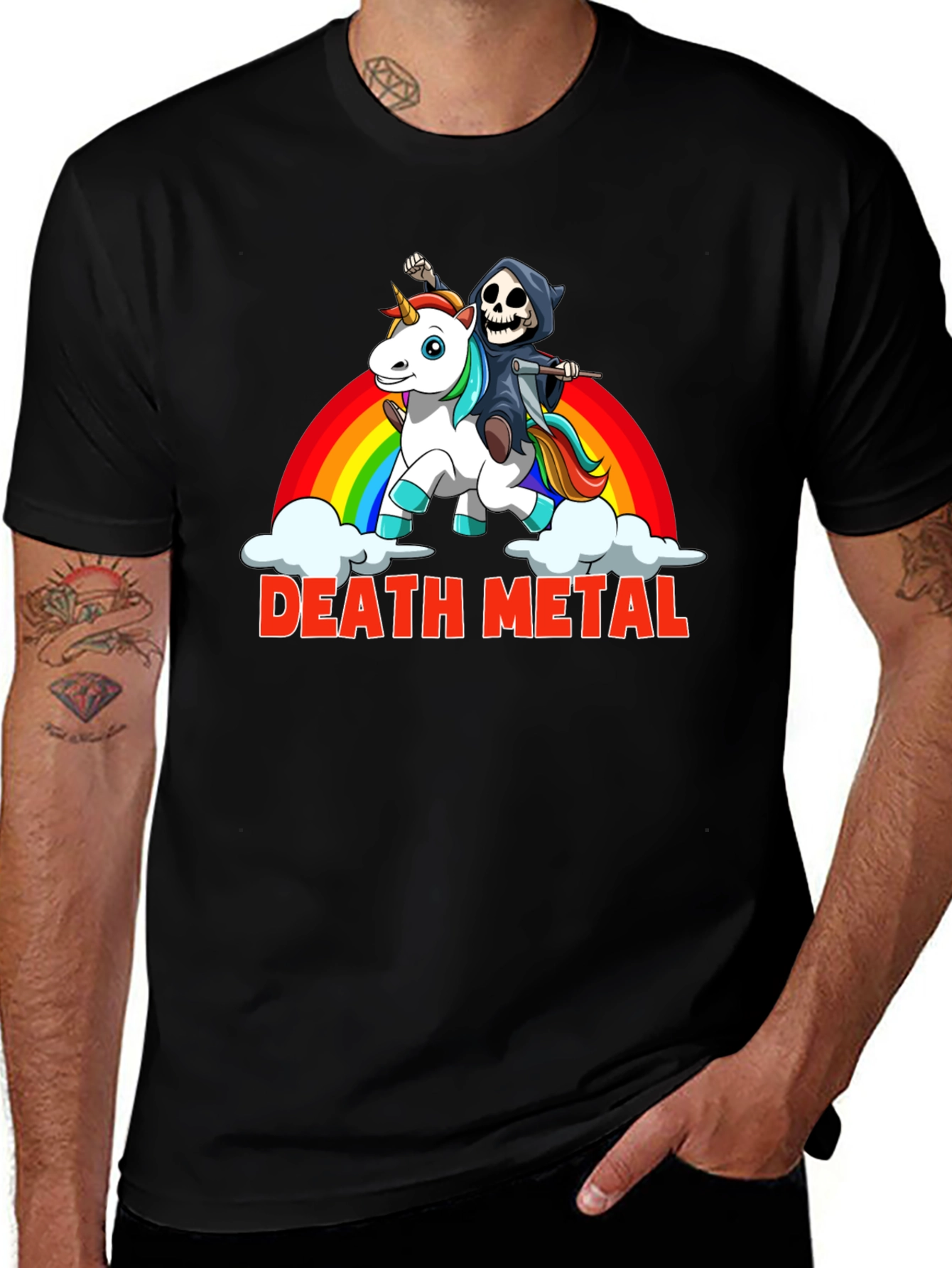 Variant 24 of Death Metal Grim Reaper Riding Unicorn T-Shirt