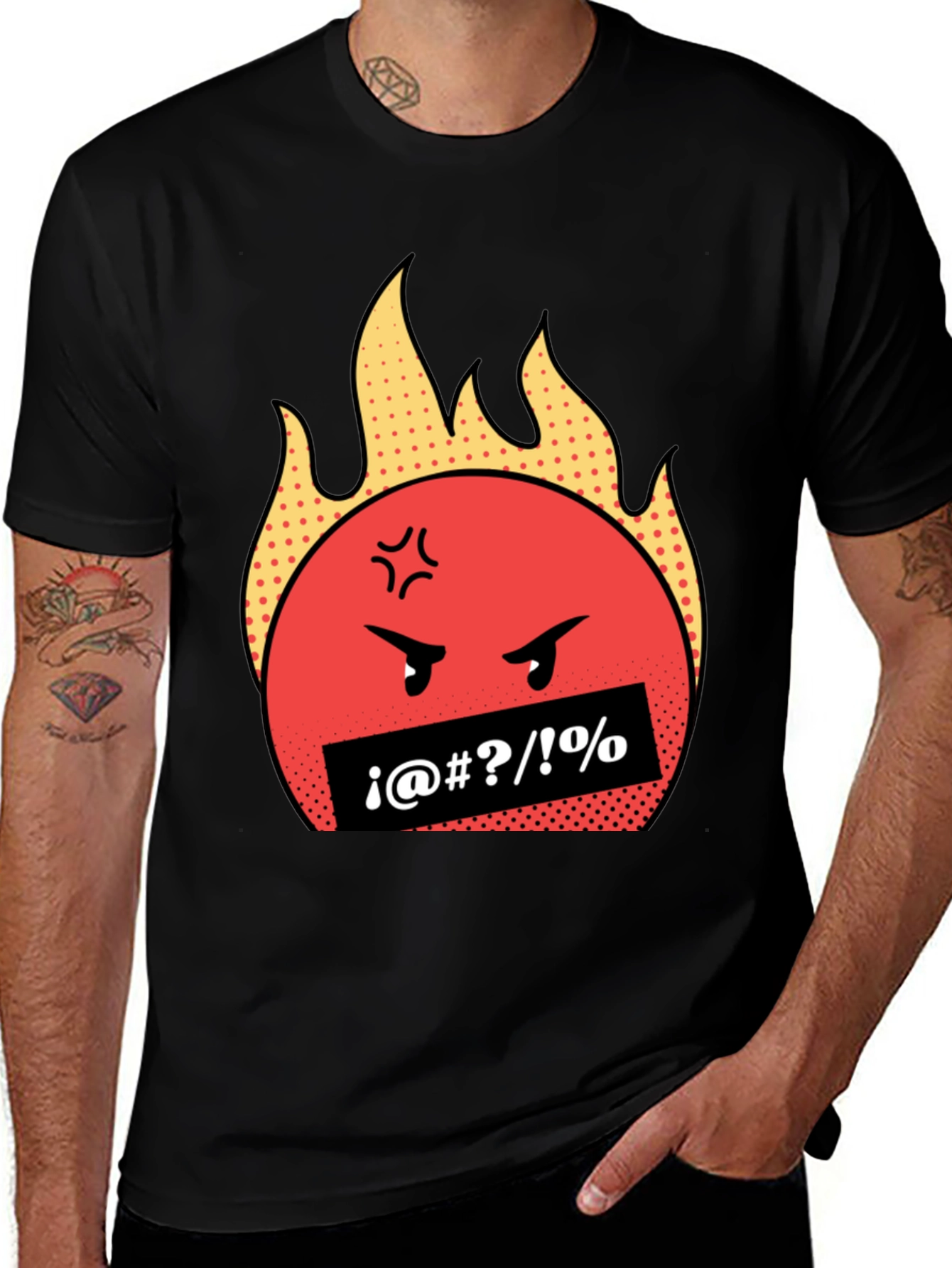 Variant 12 of Fiery Rage Emoji Graphic Tee - Black Cotton T-Shirt