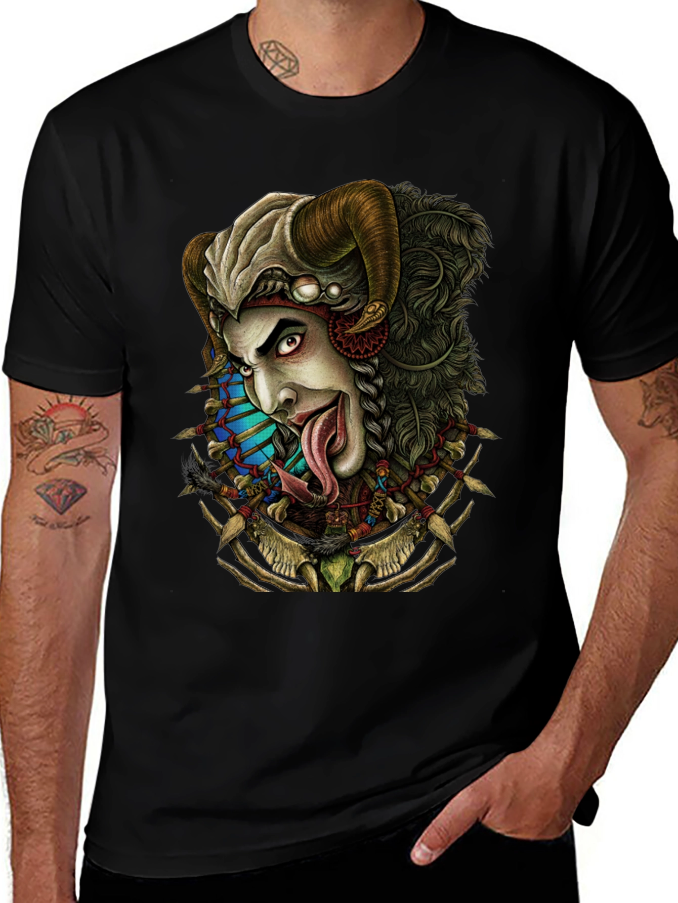 Variant 9 of Horned Devil Graphic Print Black T-Shirt