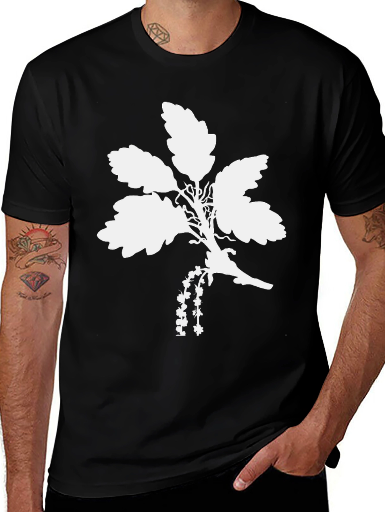 Variant 27 of Botanical Oak Branch Graphic Tee - Black