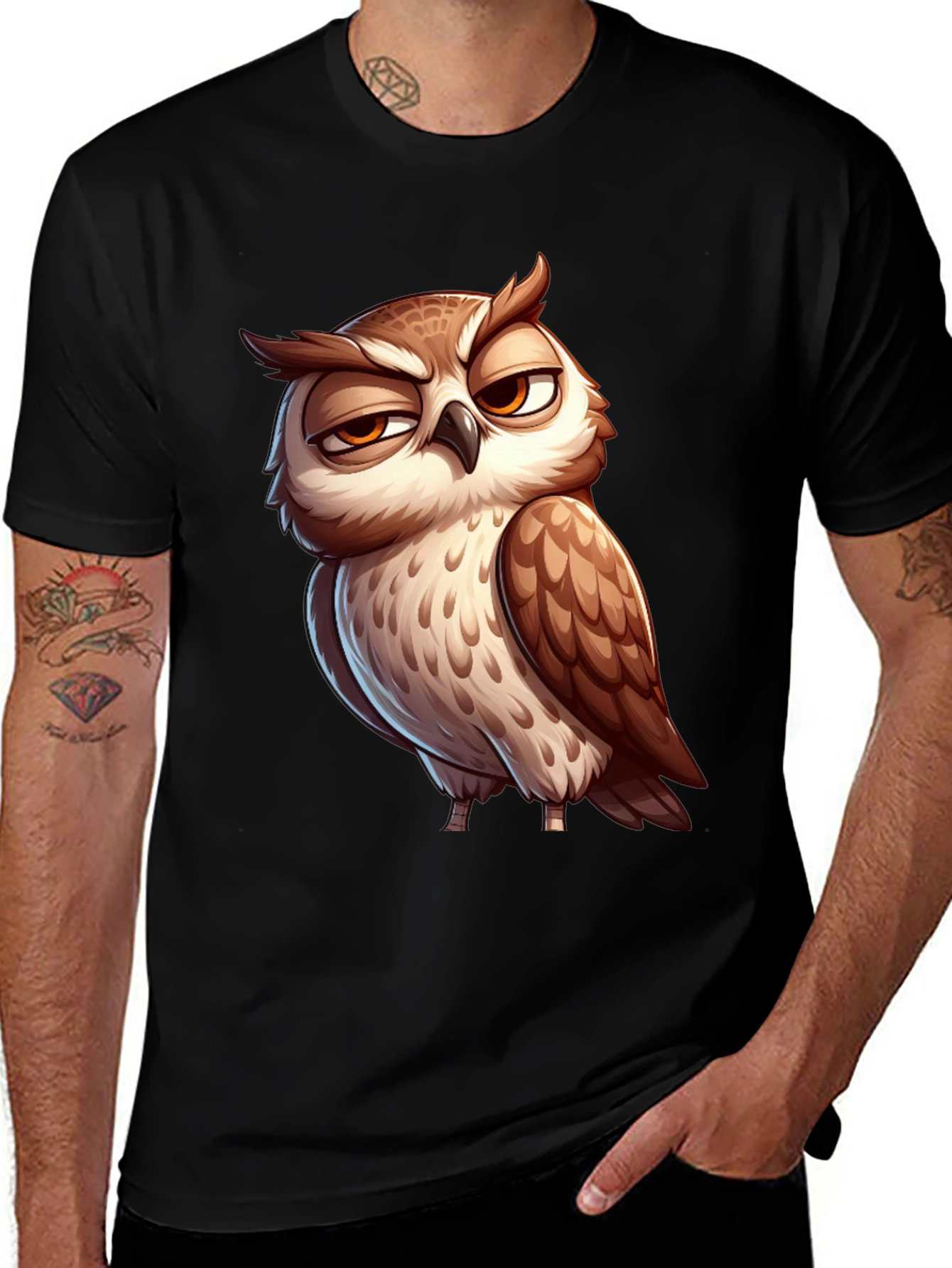 Variant 23 of Grumpy Owl Graphic Tee - Cool Bird Lover Shirt