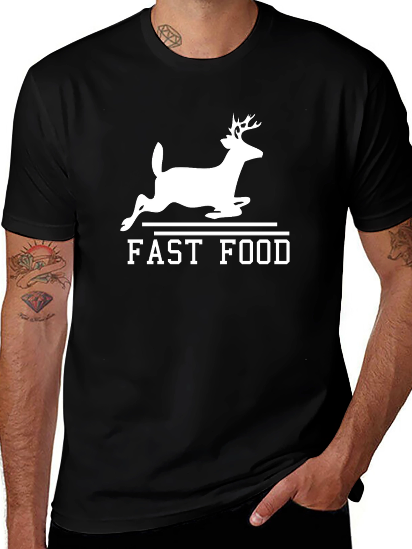 Variant 5 of Fast Food Deer Graphic T-Shirt - Black