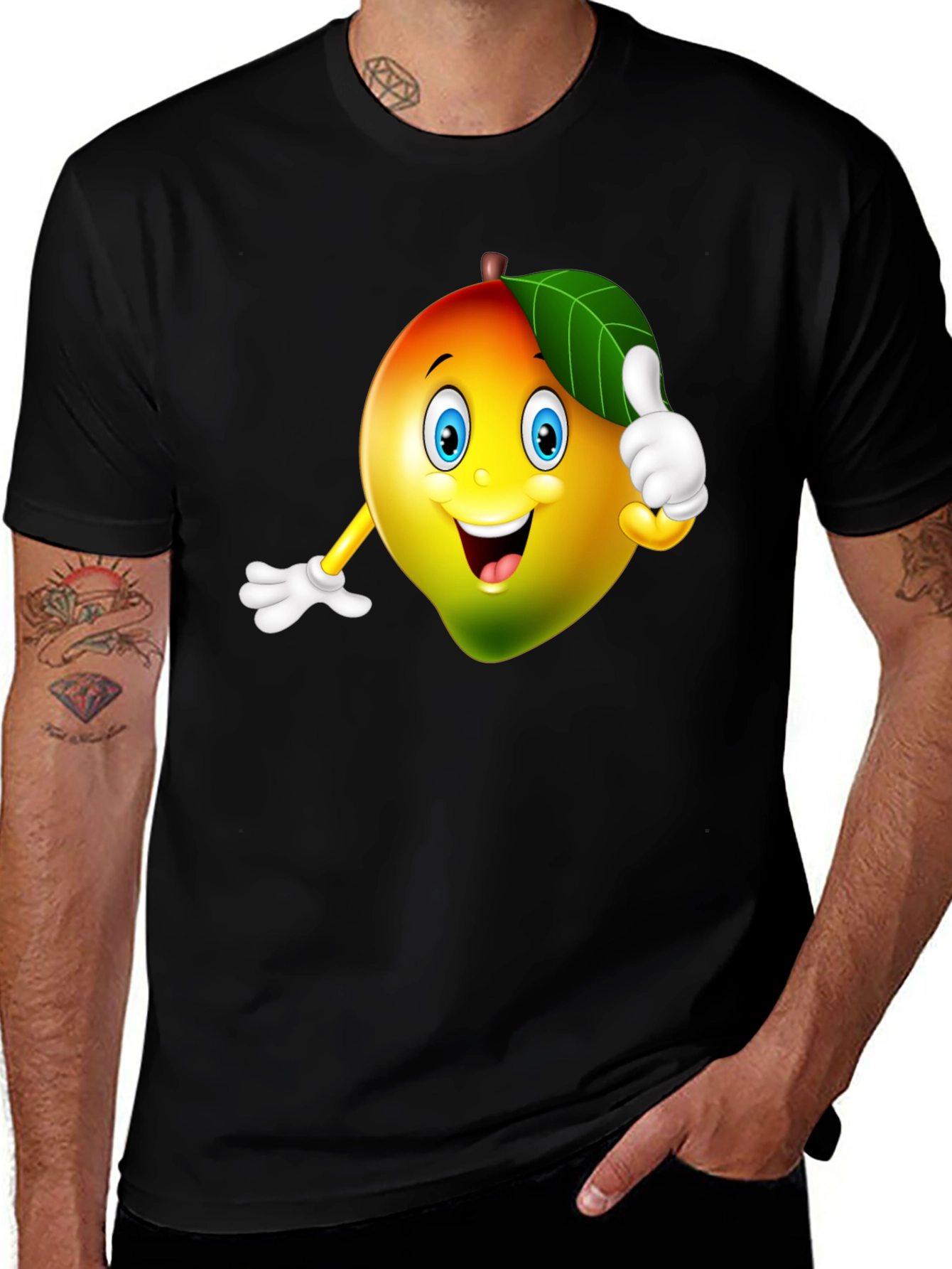 Variant 30 of Cheerful Mango Graphic Tee - Black Cotton T-Shirt