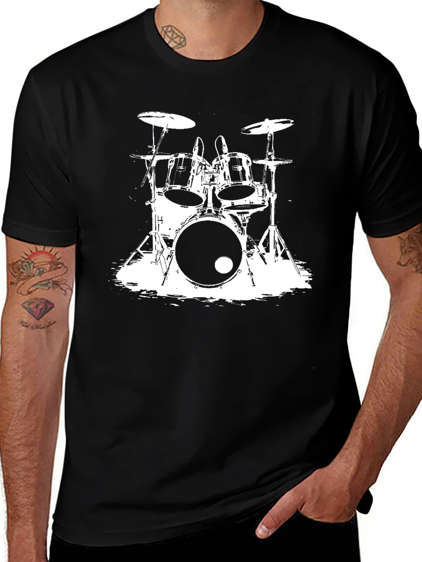Variant 8 of Drum Kit Graphic Tee - Black Cotton T-Shirt