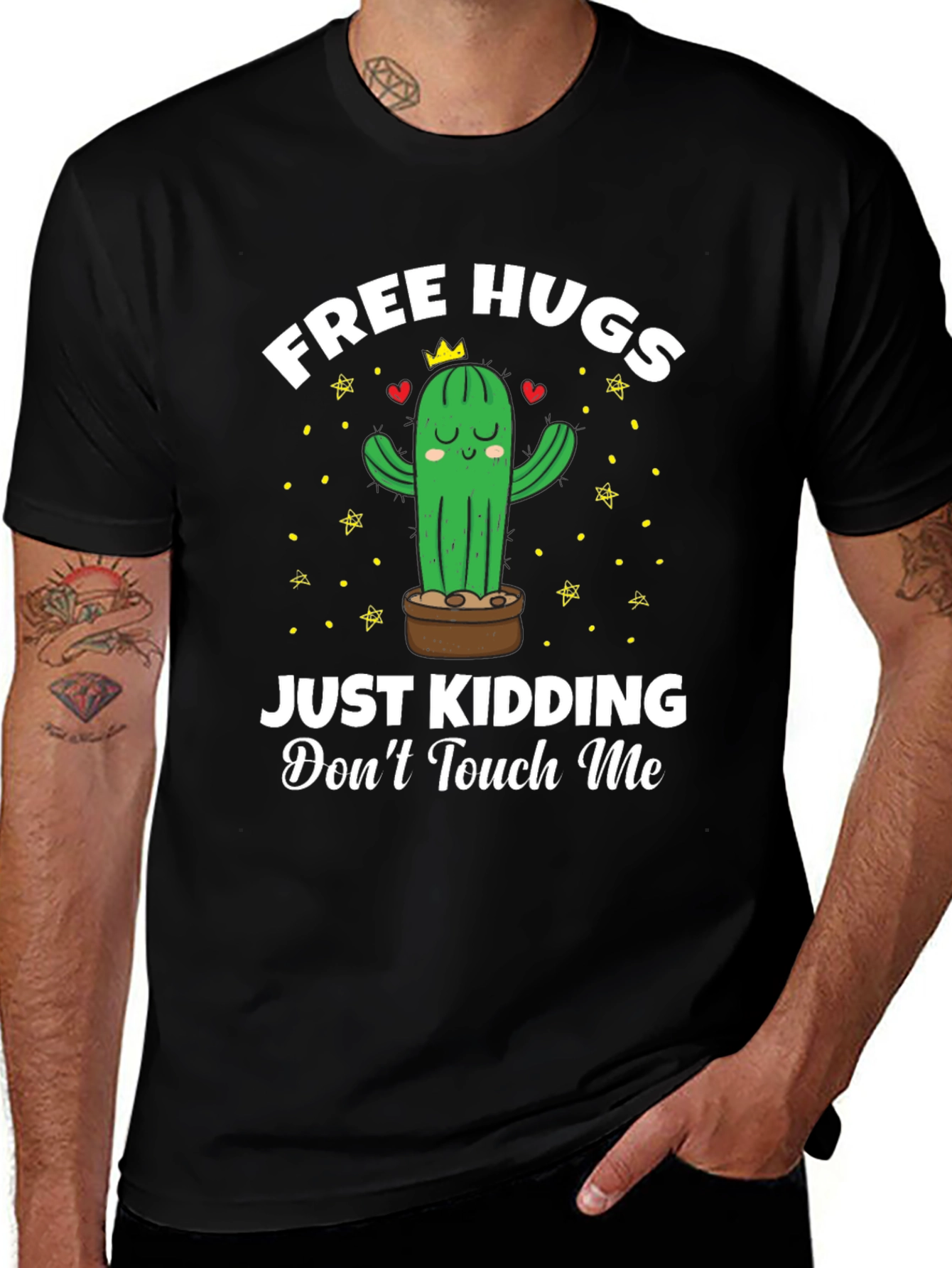 Variant 24 of Free Hugs Cactus Graphic Tee - Don't Touch Me Funny T-Shirt