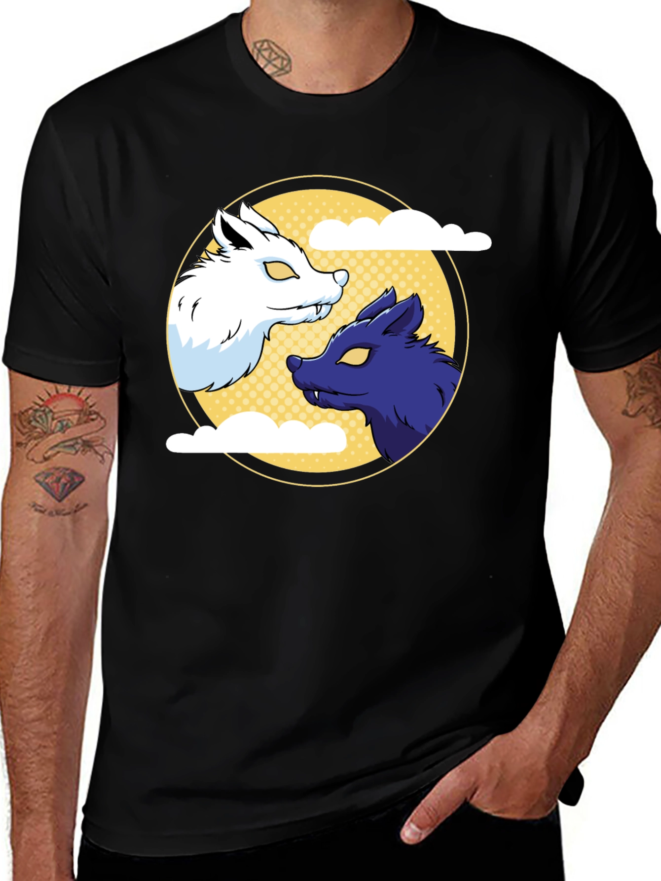 Variant 10 of Yin Yang Wolves Graphic Tee - Black