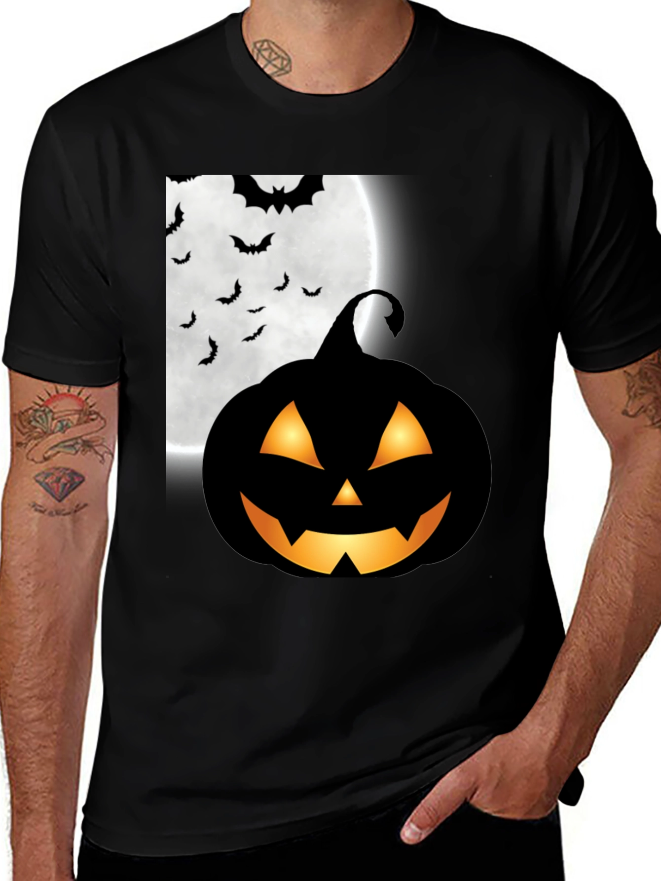 Variant 9 of Halloween Pumpkin Bat Moon Graphic T-Shirt
