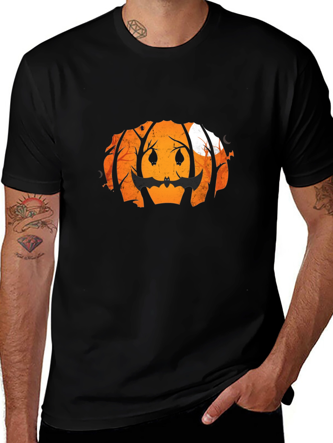 Variant 26 of Halloween Pumpkin Bat Graphic Tee