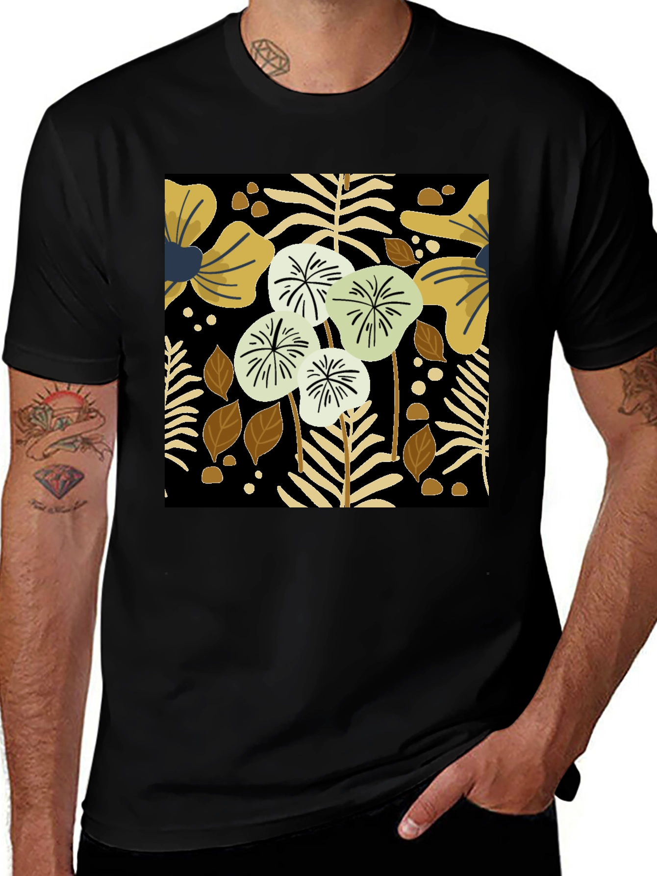 Variant 12 of Black Floral Print Men's Tee