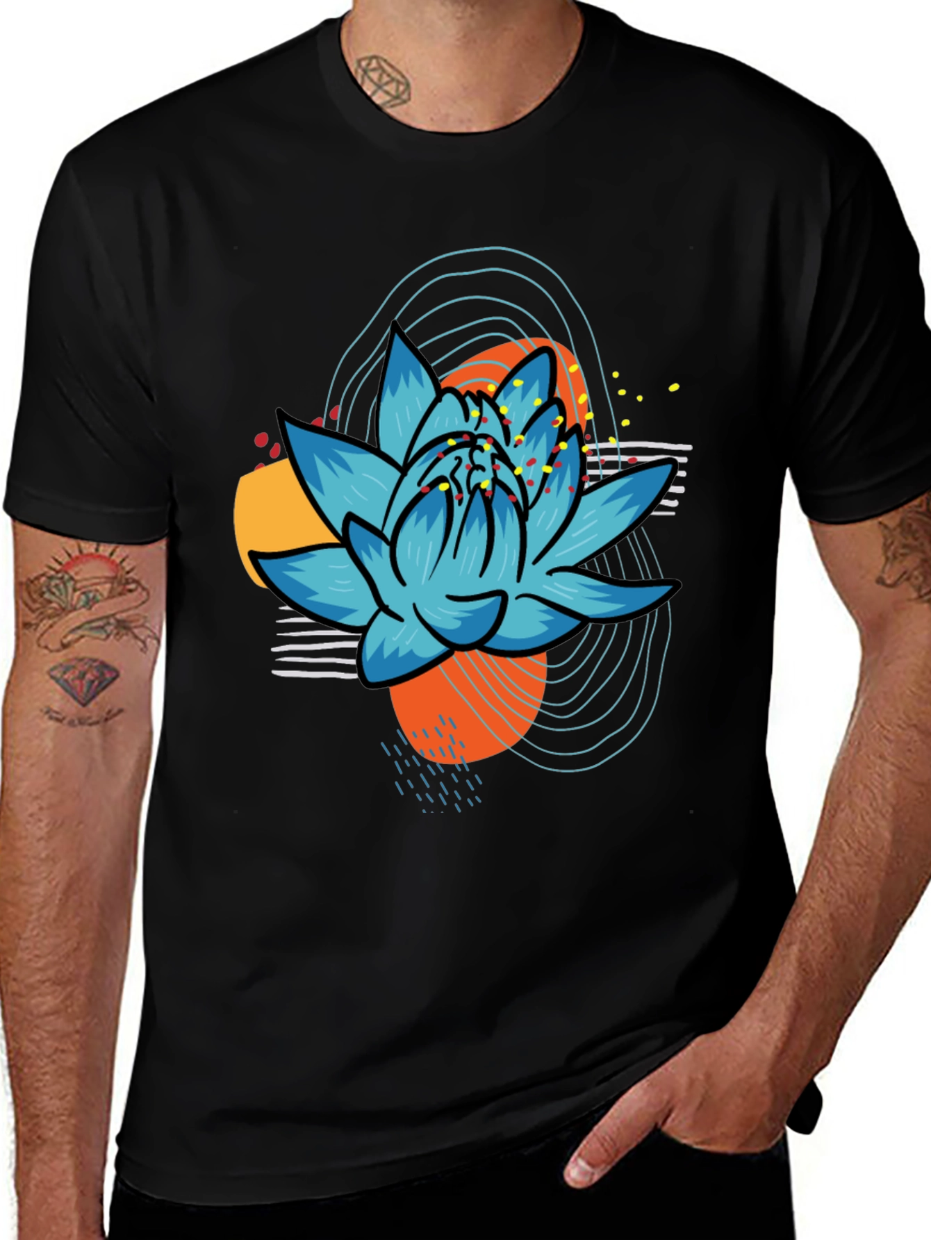 Variant 10 of Abstract Lotus Graphic Tee - Black