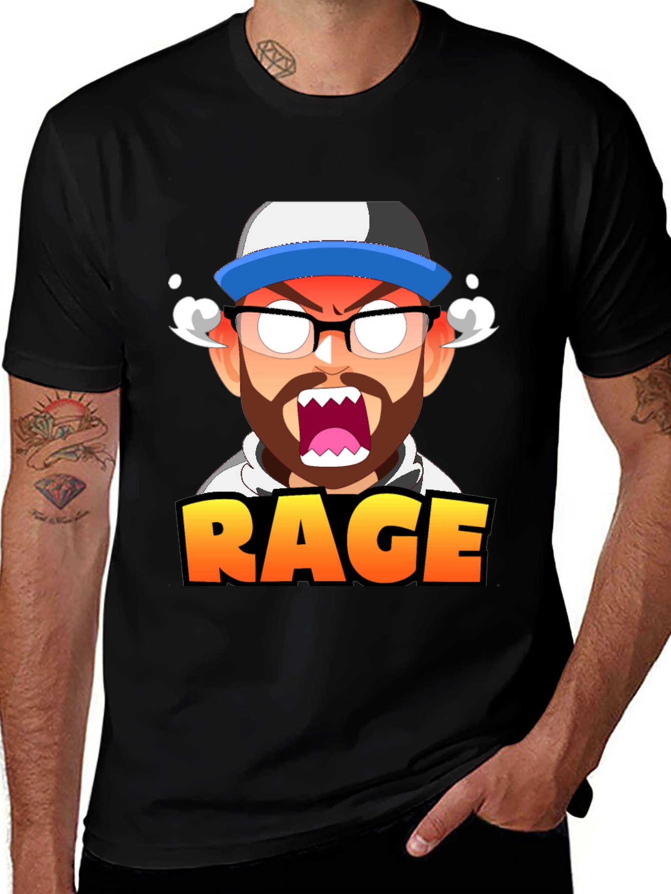 RAGE Cartoon Graphic T-Shirt - Black