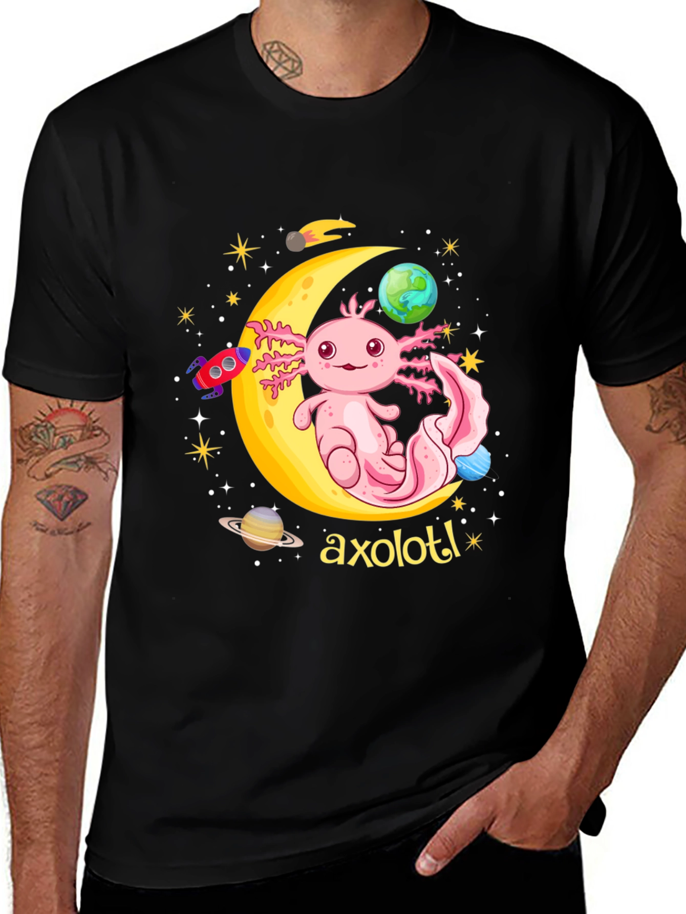 Variant 6 of Axolotl Moon T-Shirt - Cute Space Design