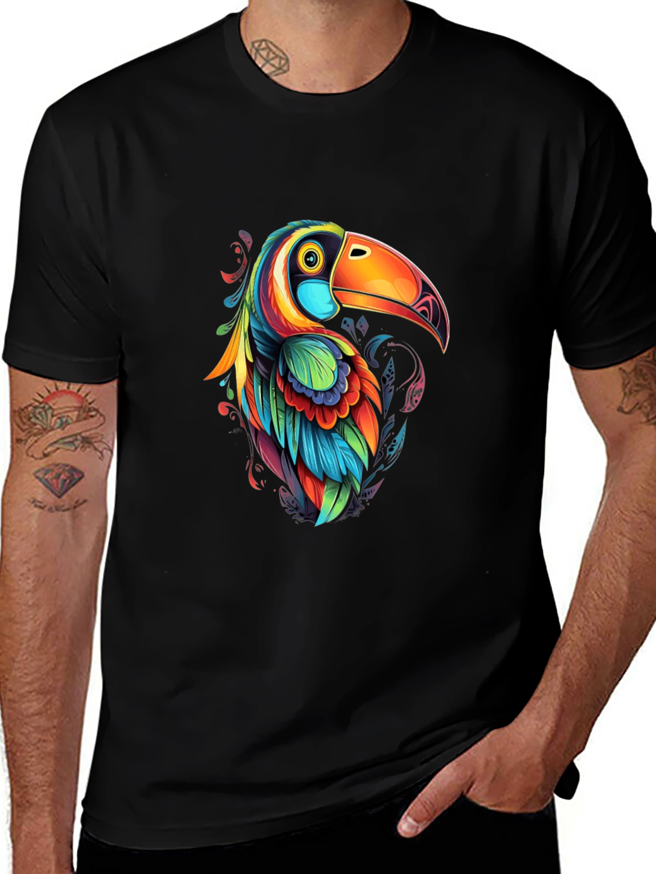 Variant 25 of Colorful Toucan Graphic T-Shirt - Black