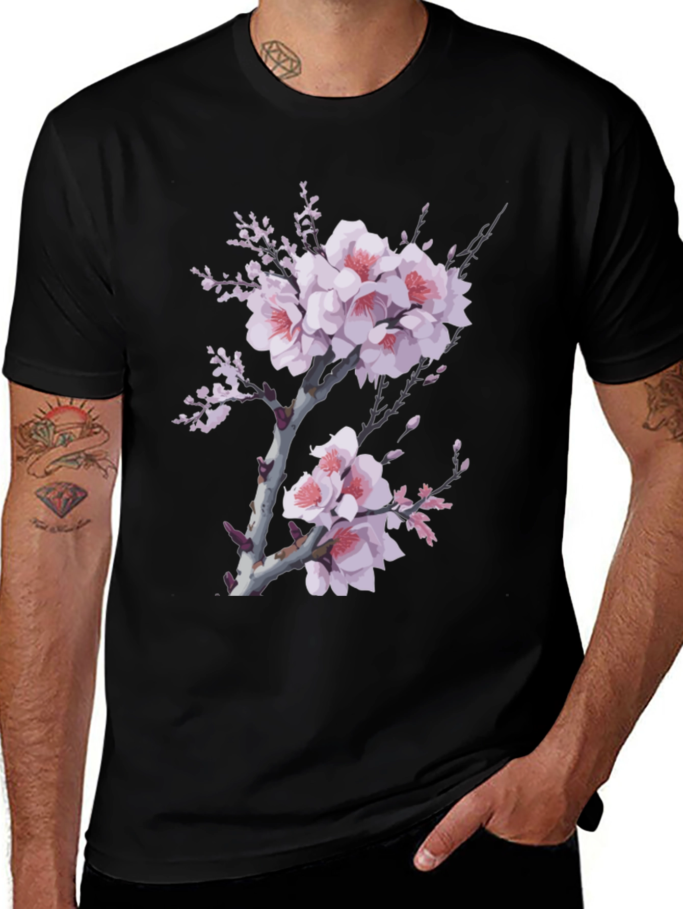 Variant 12 of Floral Blossom Graphic Tee - Black Cotton Blend