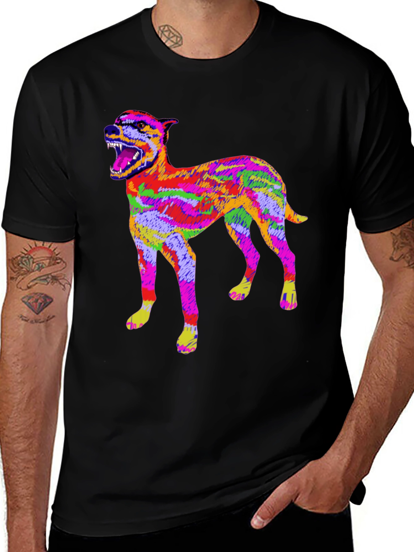 Psychedelic Dog Graphic T-Shirt