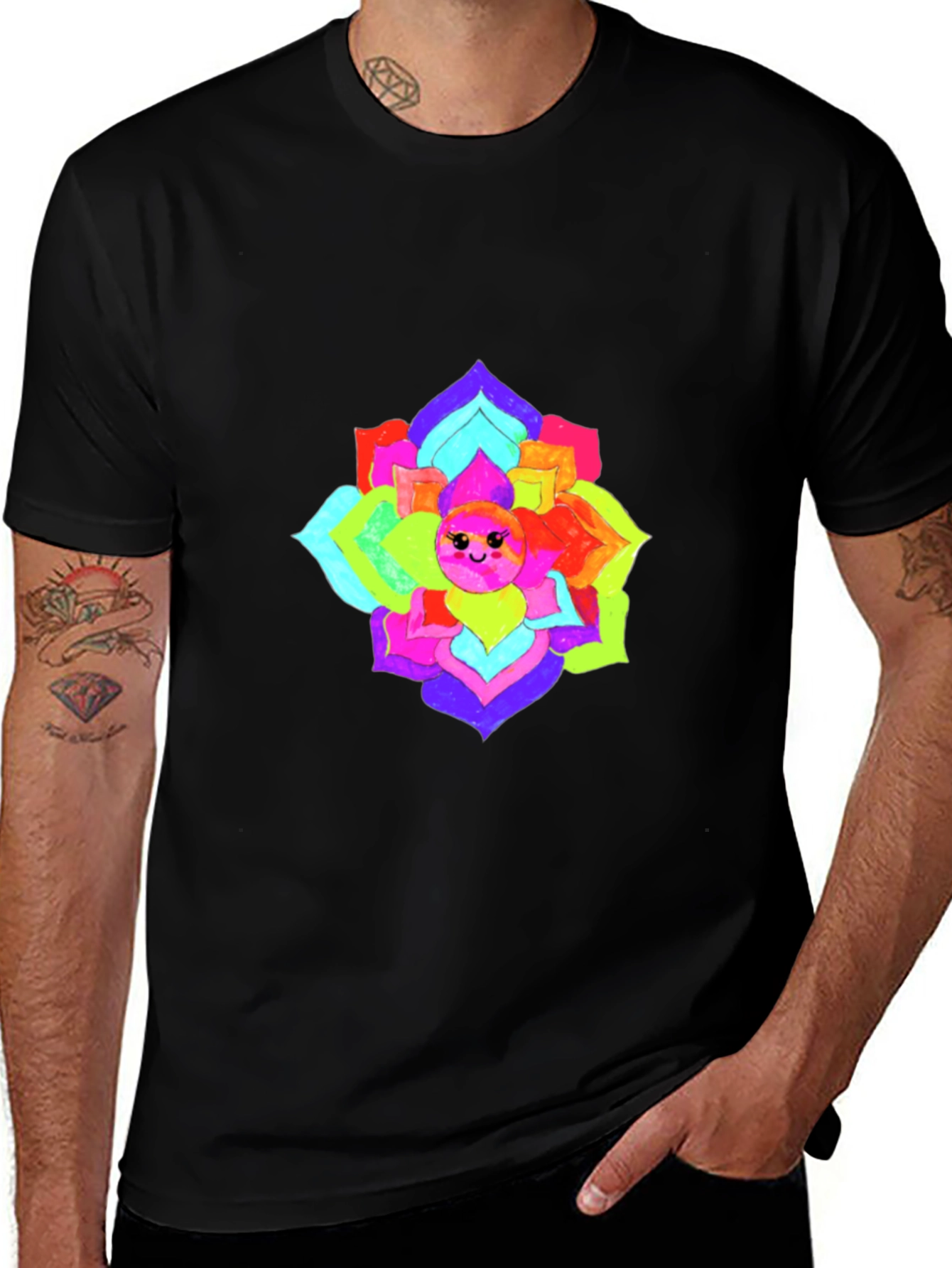 Variant 13 of Colorful Flower Graphic Black T-Shirt