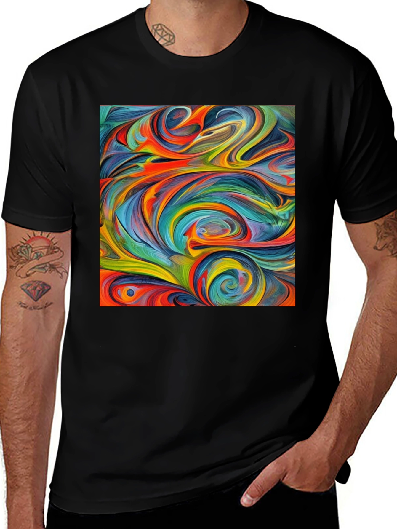Variant 14 of Abstract Swirl Art Print Black T-Shirt
