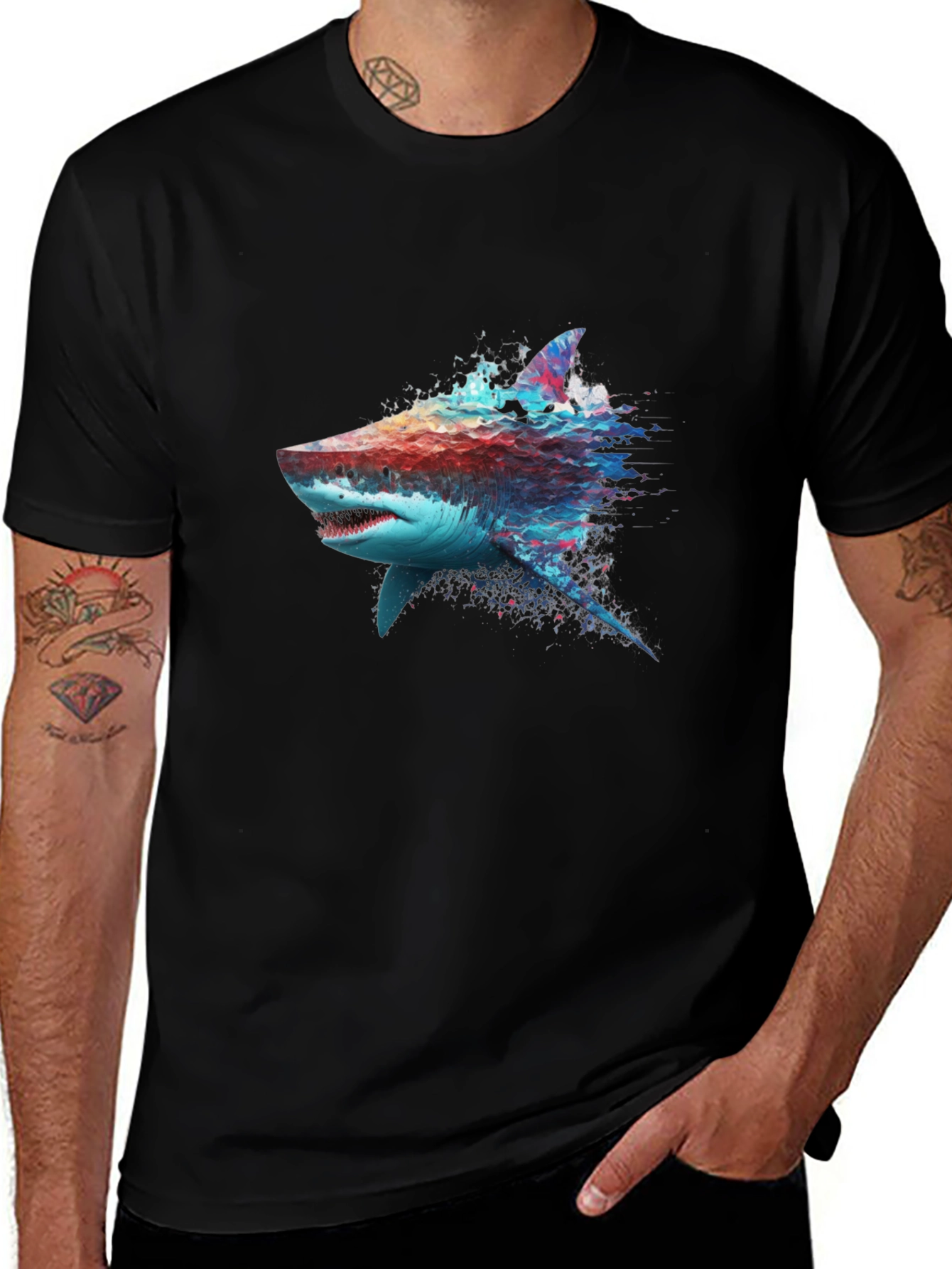 Variant 11 of Shark Graphic Tee - Abstract Ocean Predator Design