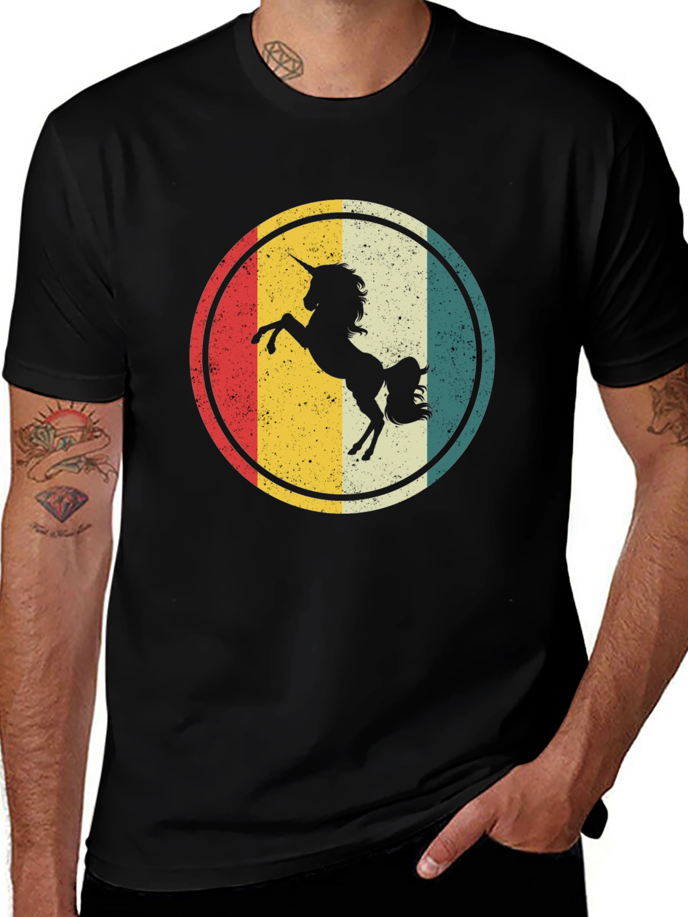 Variant 26 of Retro Unicorn Graphic Tee - Black Cotton Blend T-Shirt