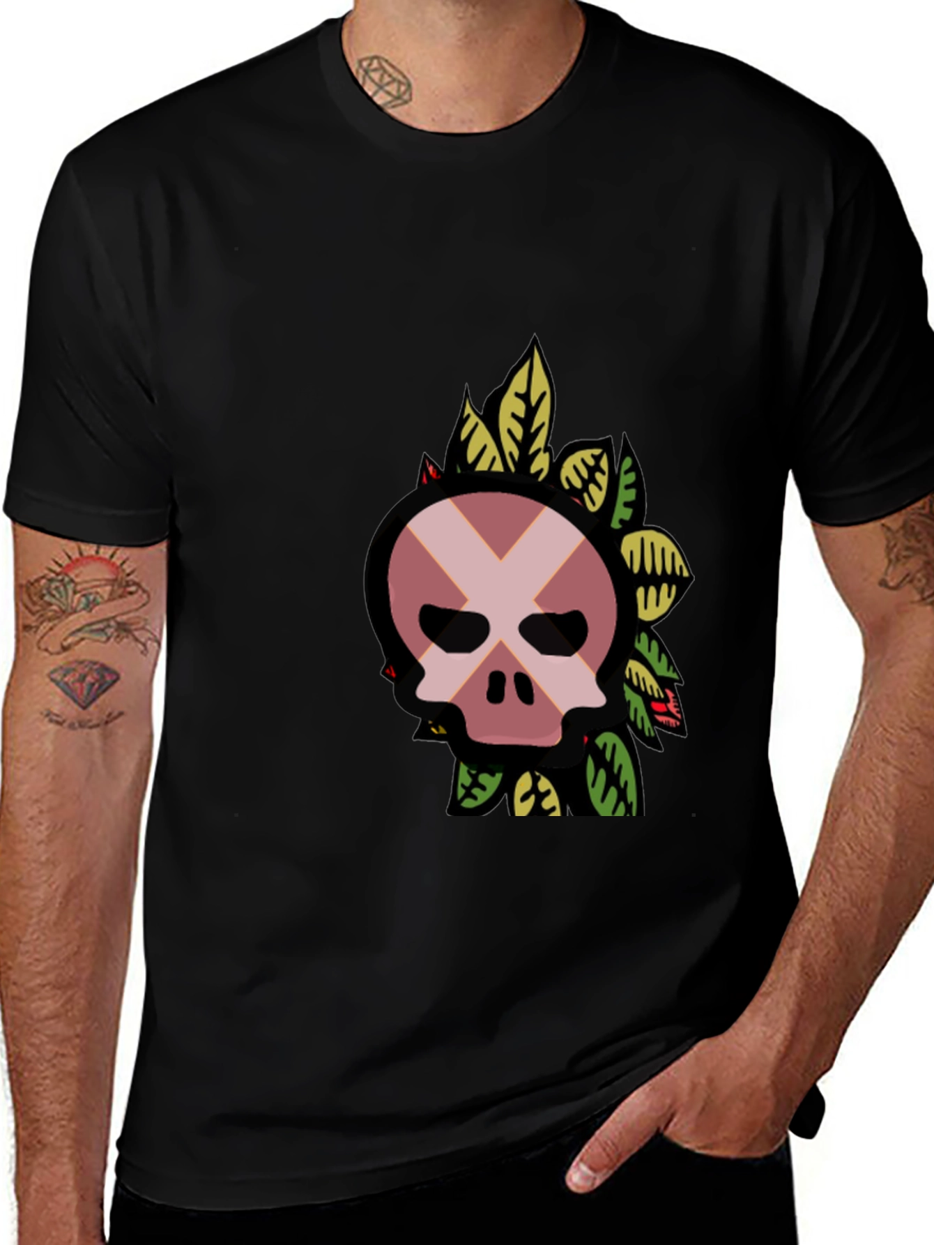 Variant 12 of Skull Floral Graphic Black T-Shirt