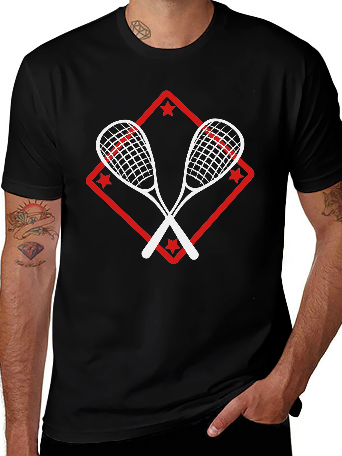 Squash Racket Graphic Tee - Black