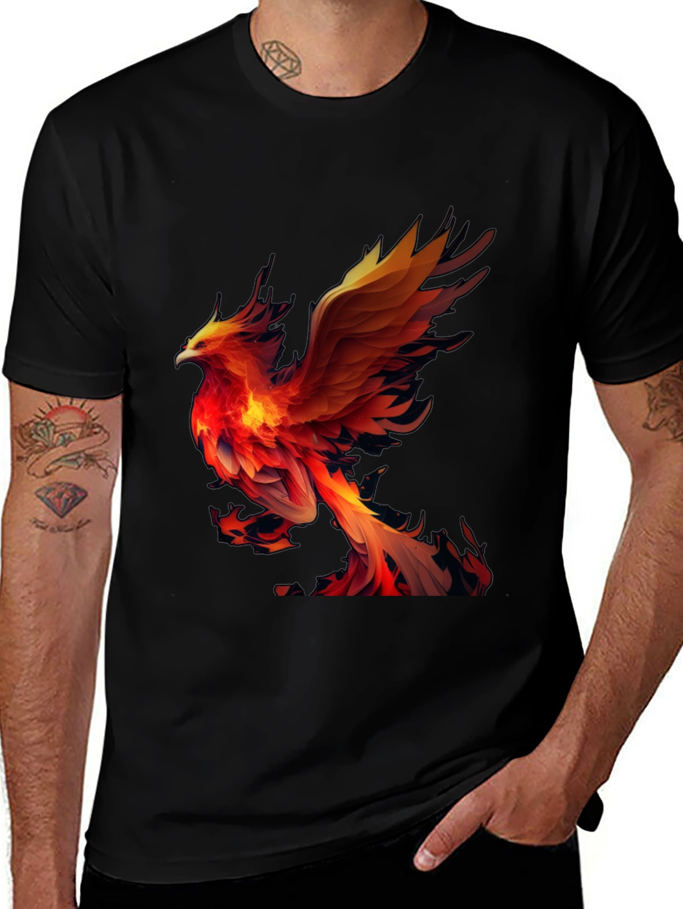 Variant 29 of Fiery Phoenix Graphic Tee - Men's Black T-Shirt