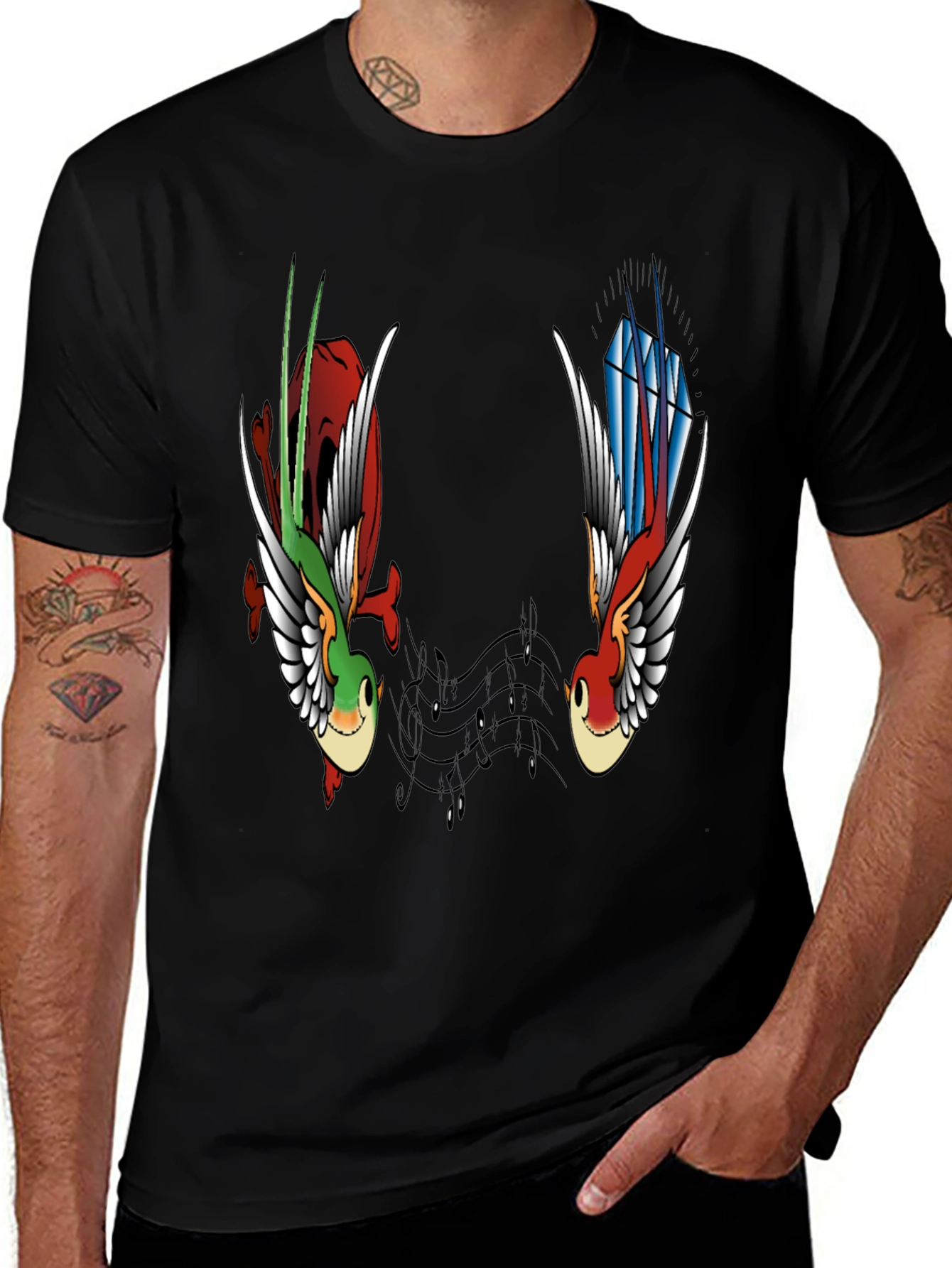 Variant 10 of Music Birds Graphic Tee - Black Casual T-Shirt