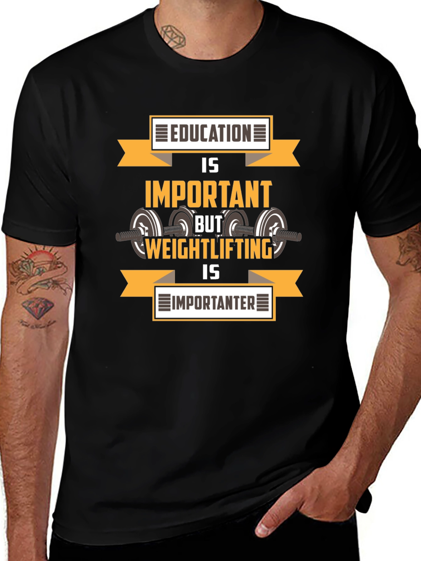 Variant 12 of Education vs. Weightlifting Graphic T-Shirt