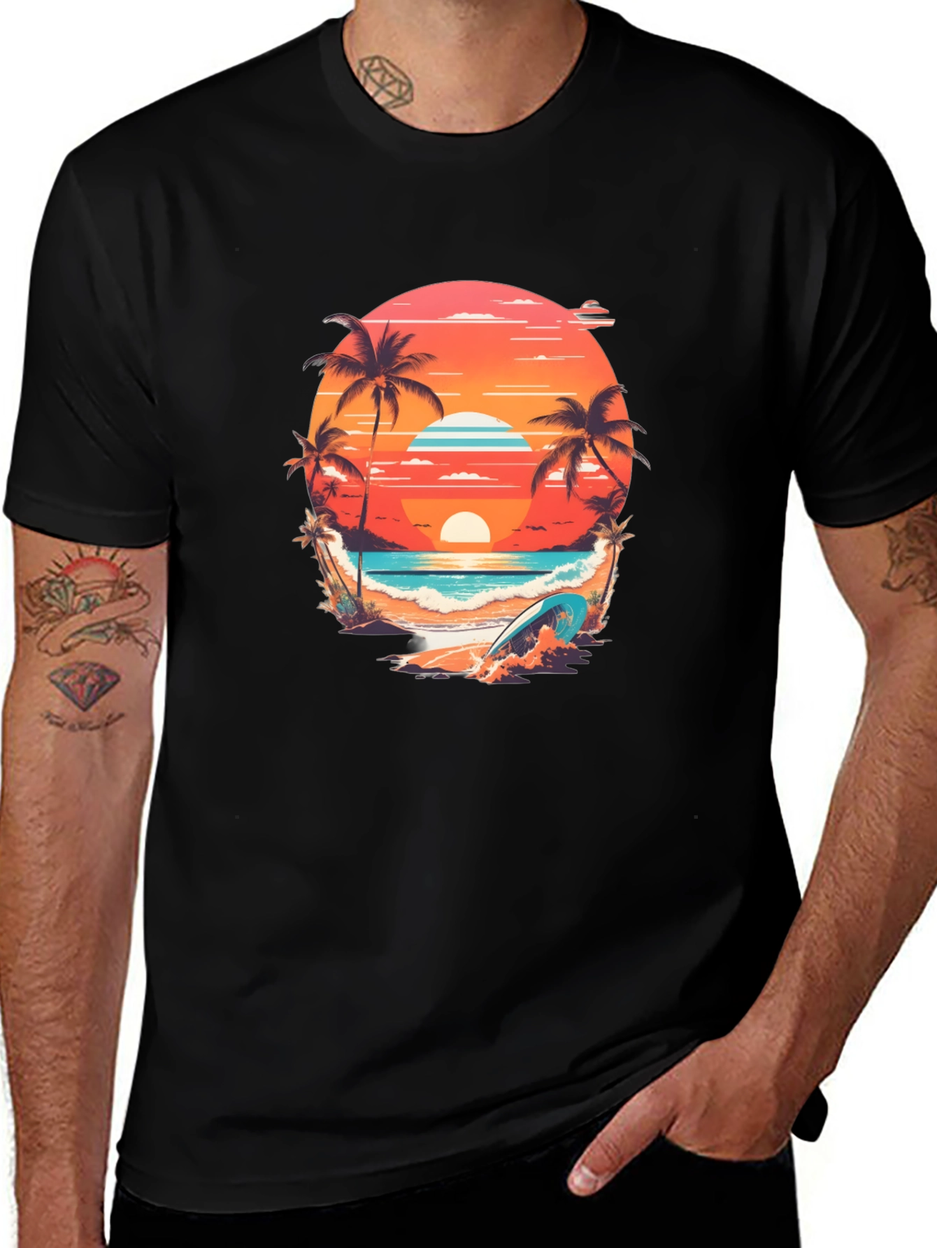 Variant 29 of Tropical Sunset Graphic Tee - Beach Vibes