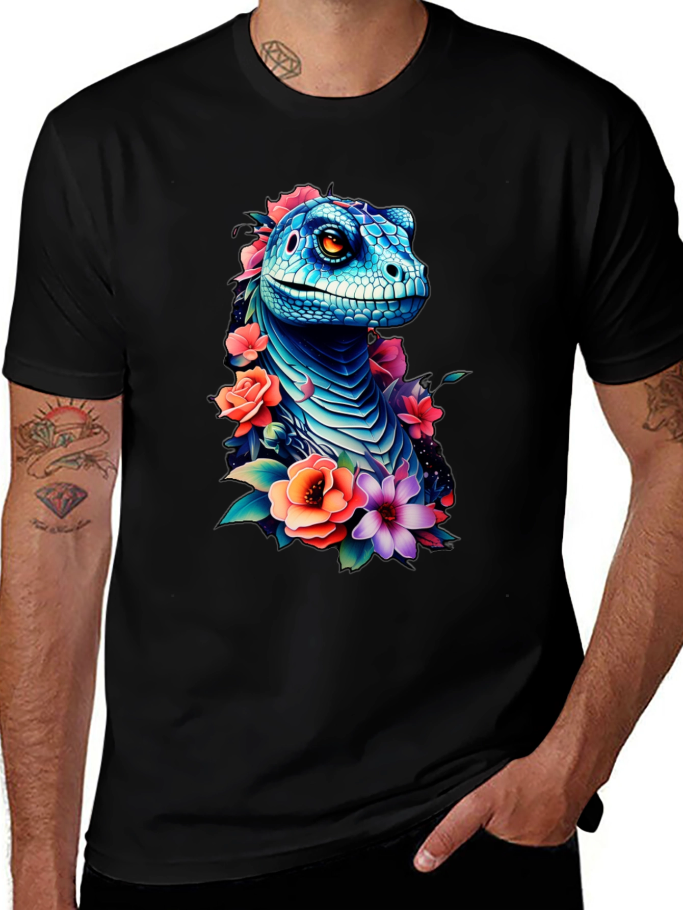 Variant 18 of Floral Dinosaur Graphic Tee - Unique Animal Print