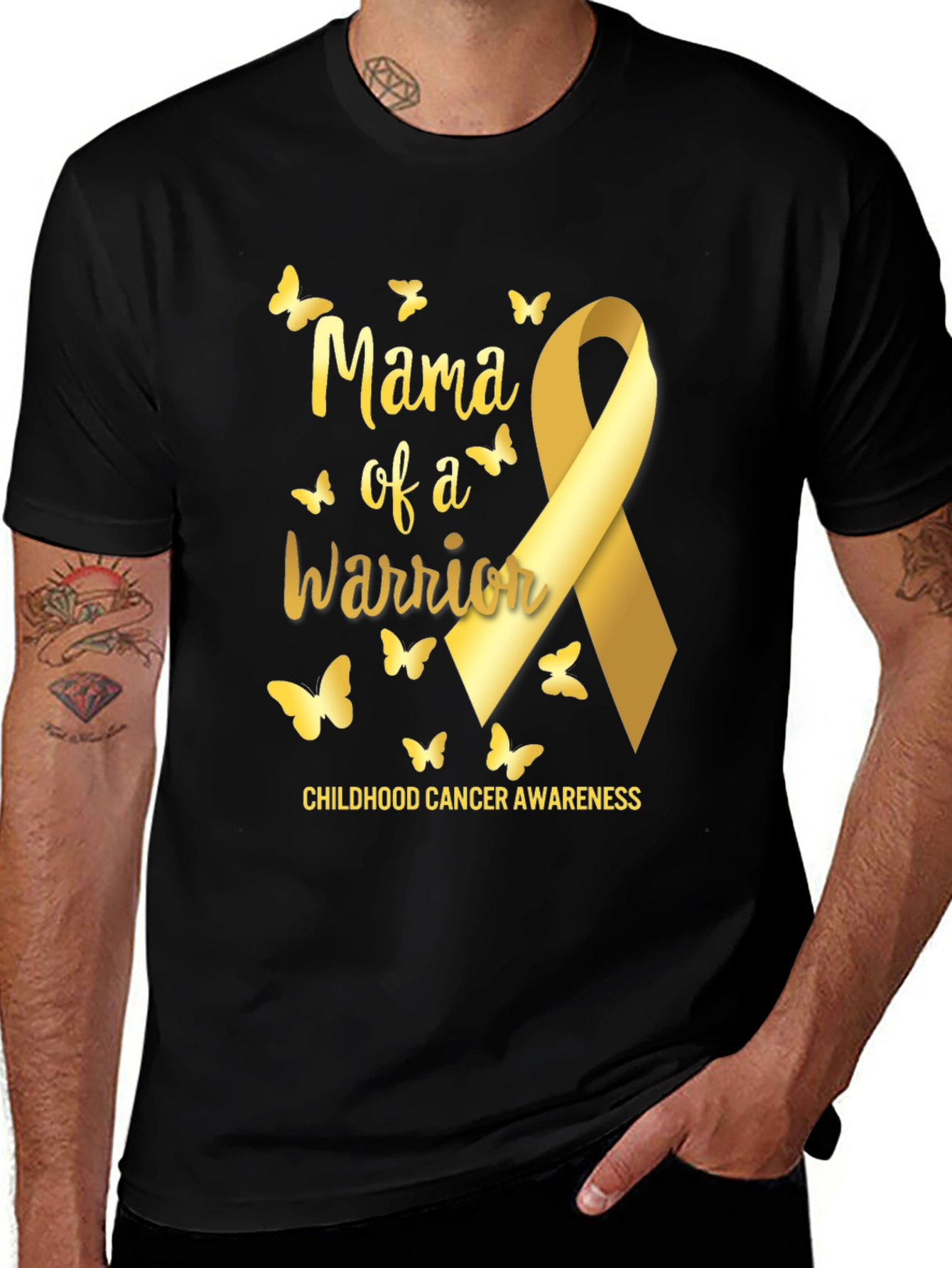Variant 3 of Mama of a Warrior Childhood Cancer Awareness Ribbon T-Shirt