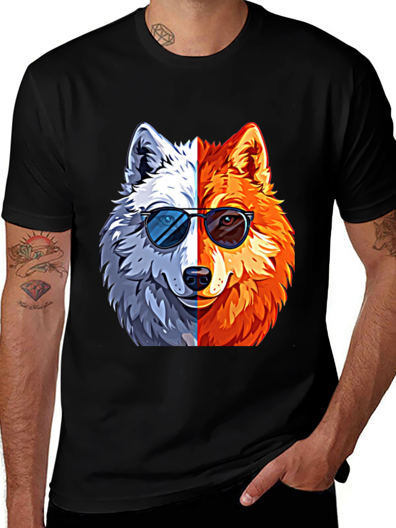 Variant 9 of Cool Wolf Graphic T-Shirt - Black Animal Tee