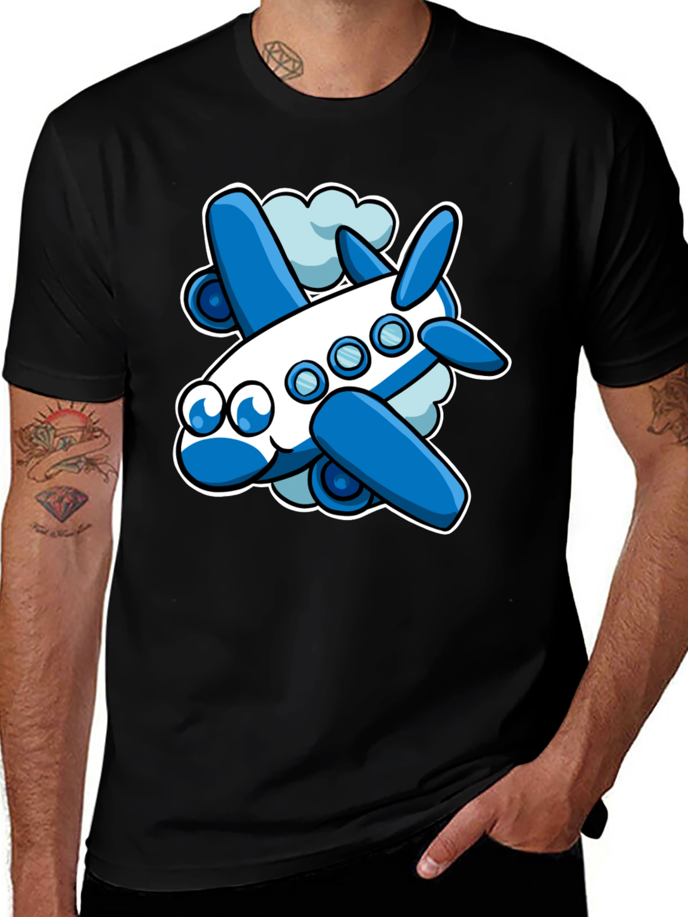 Variant 11 of Cartoon Airplane Graphic Tee - Black
