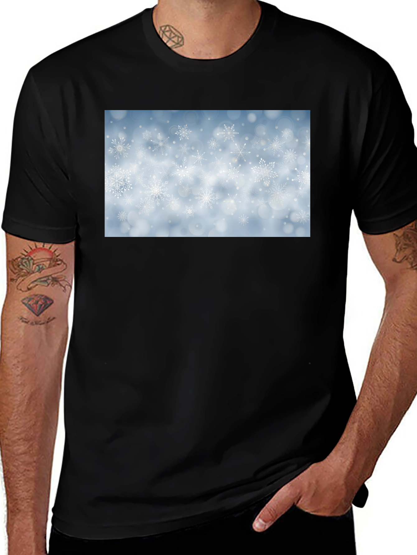 Variant 18 of Snowflake Pattern Black T-Shirt