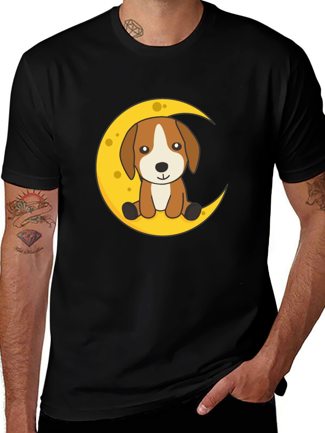Variant 16 of Cute Dog on Moon Graphic T-Shirt - Black