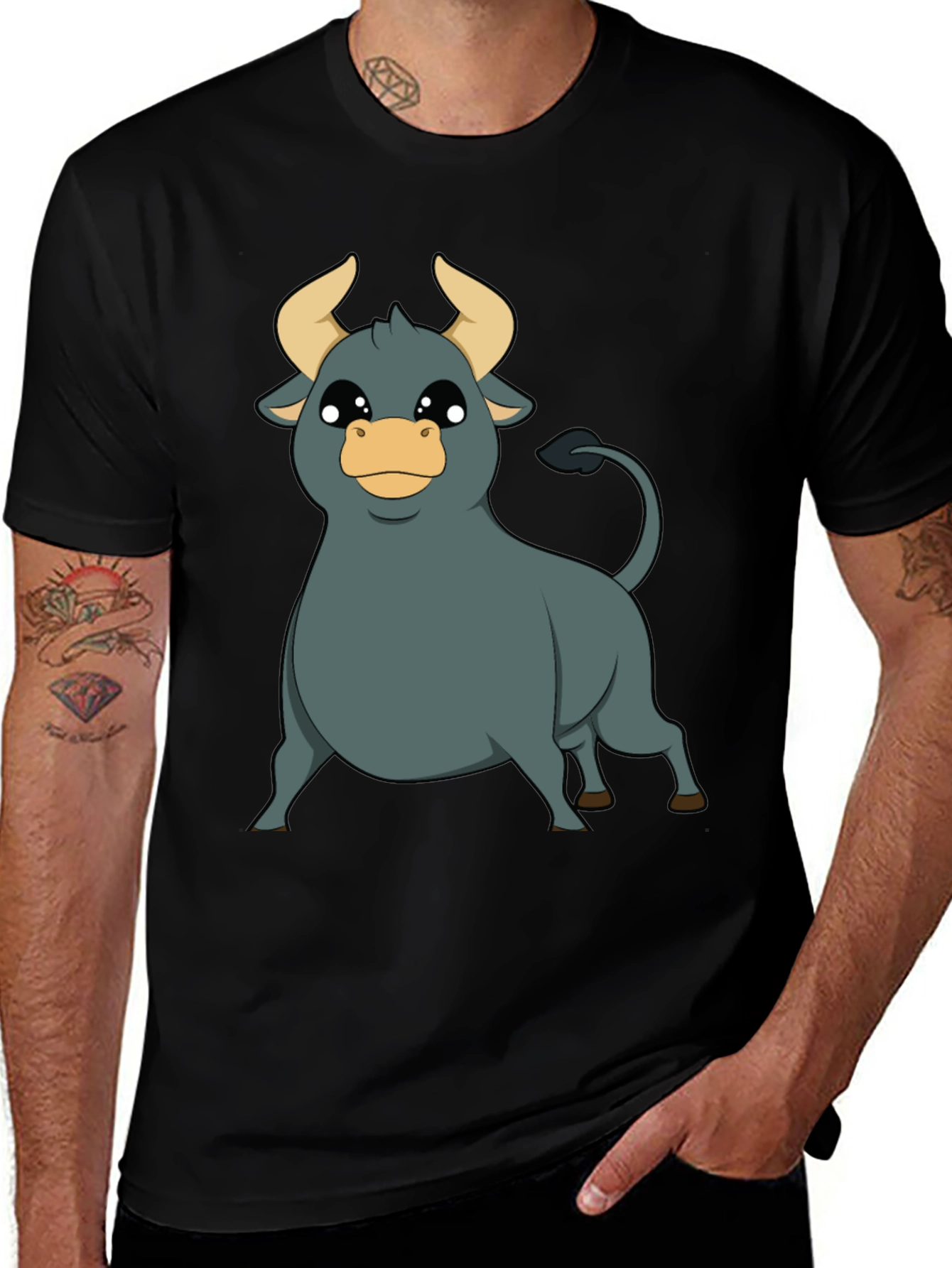 Variant 28 of Cartoon Bull T-Shirt - Black Graphic Tee
