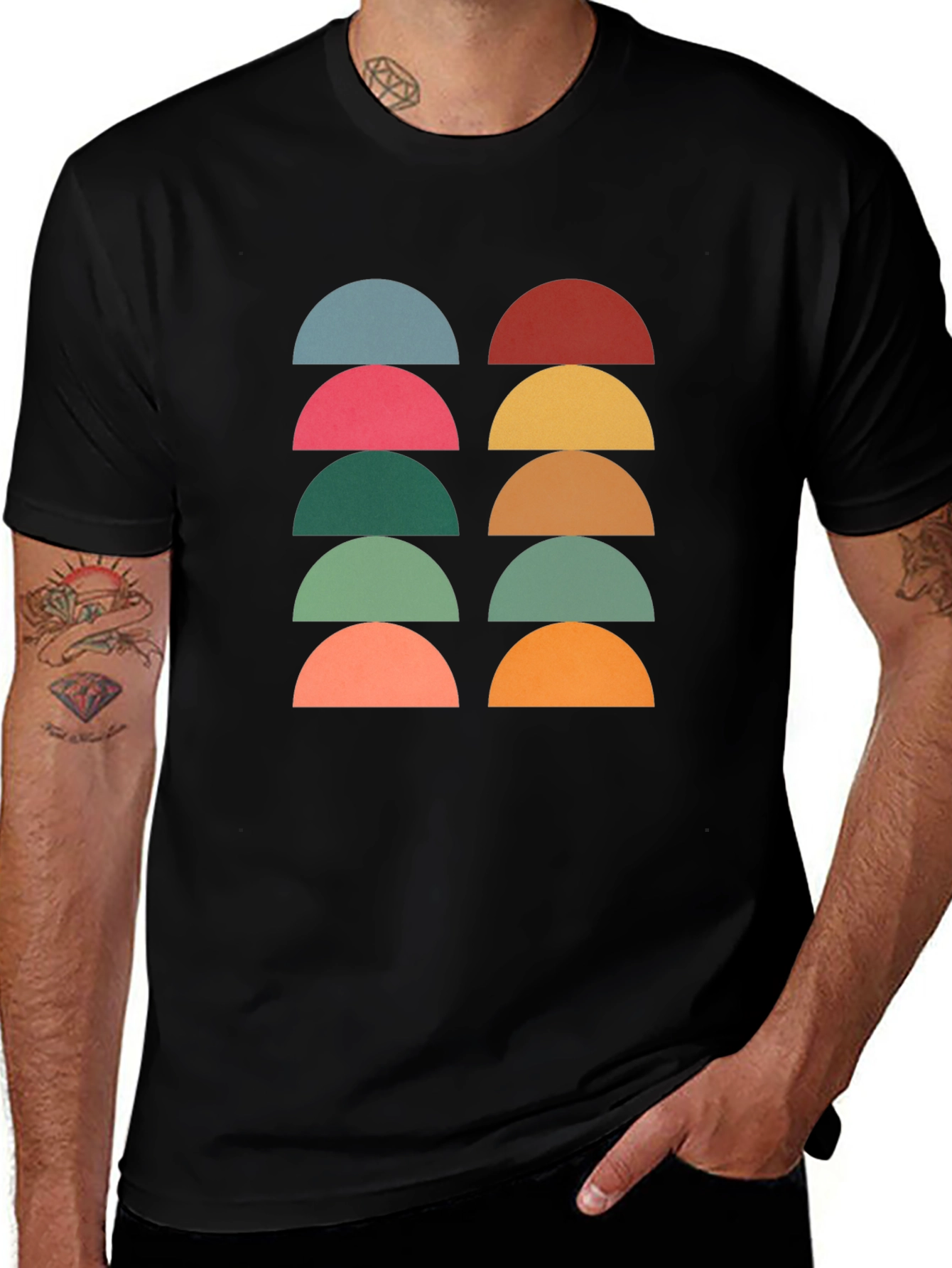 Variant 24 of Retro Geometric Half Circle T-Shirt - Black