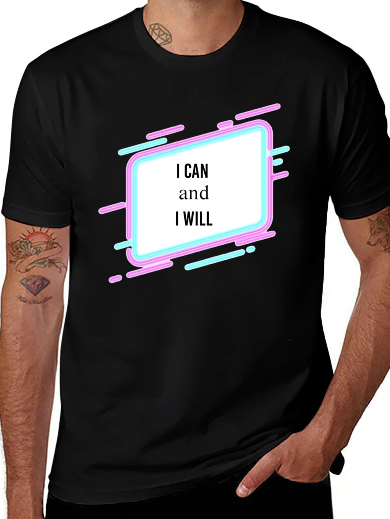 Black Motivational Graphic Tee - I Can and I Will T-Shirt main image