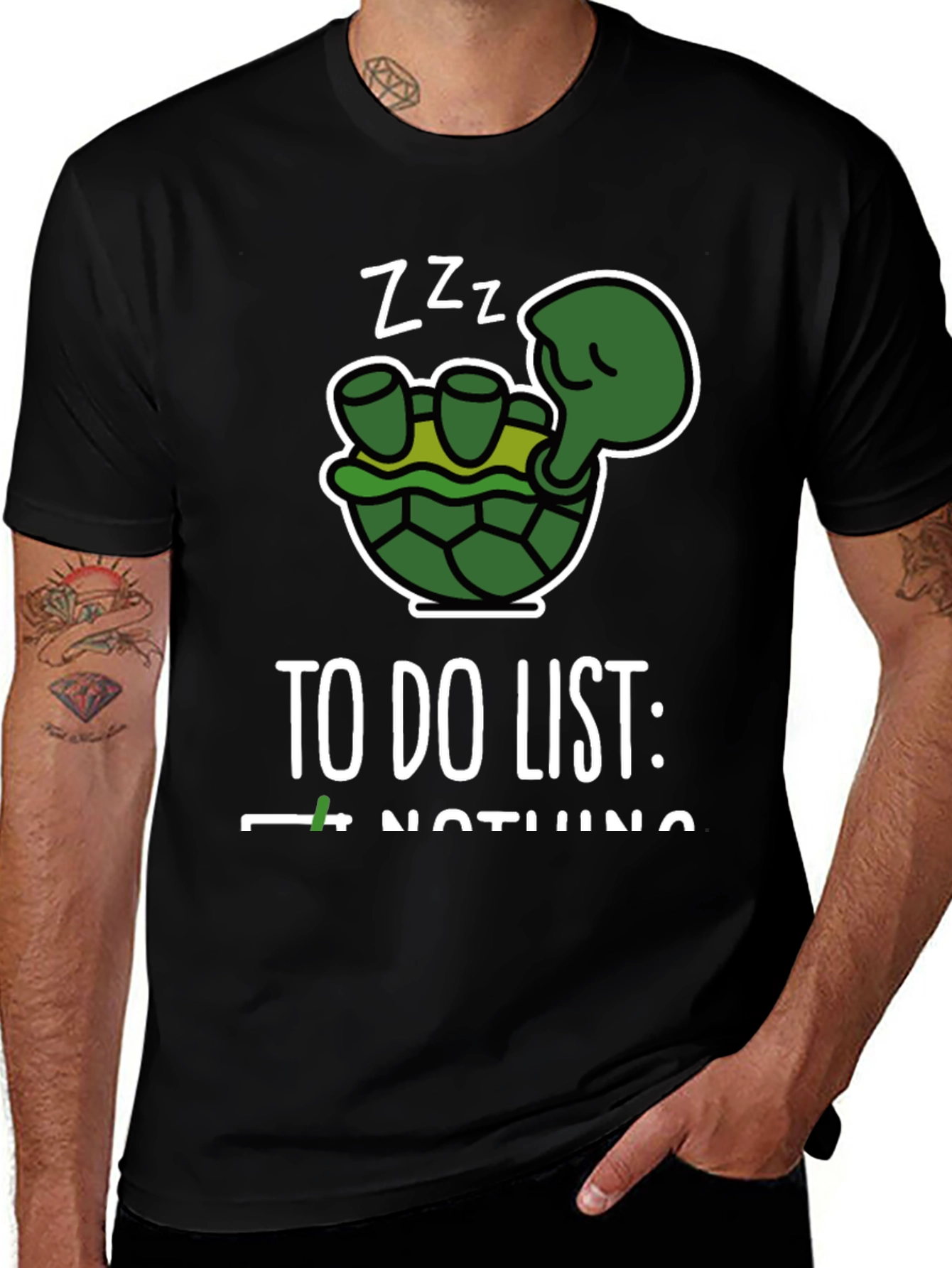 Variant 23 of Funny Turtle 'To Do Nothing' Black T-Shirt