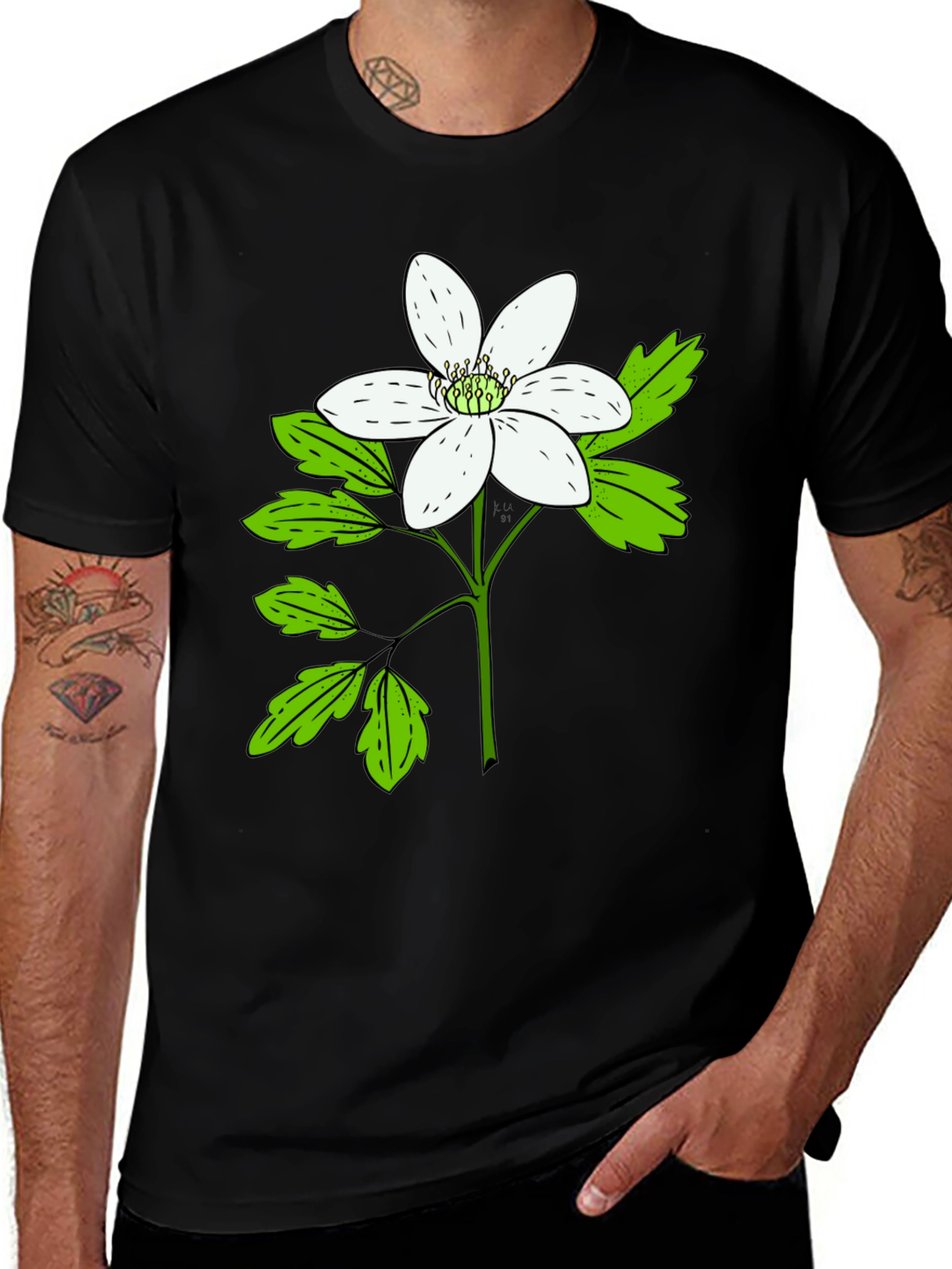 Variant 22 of Floral Print Black T-Shirt